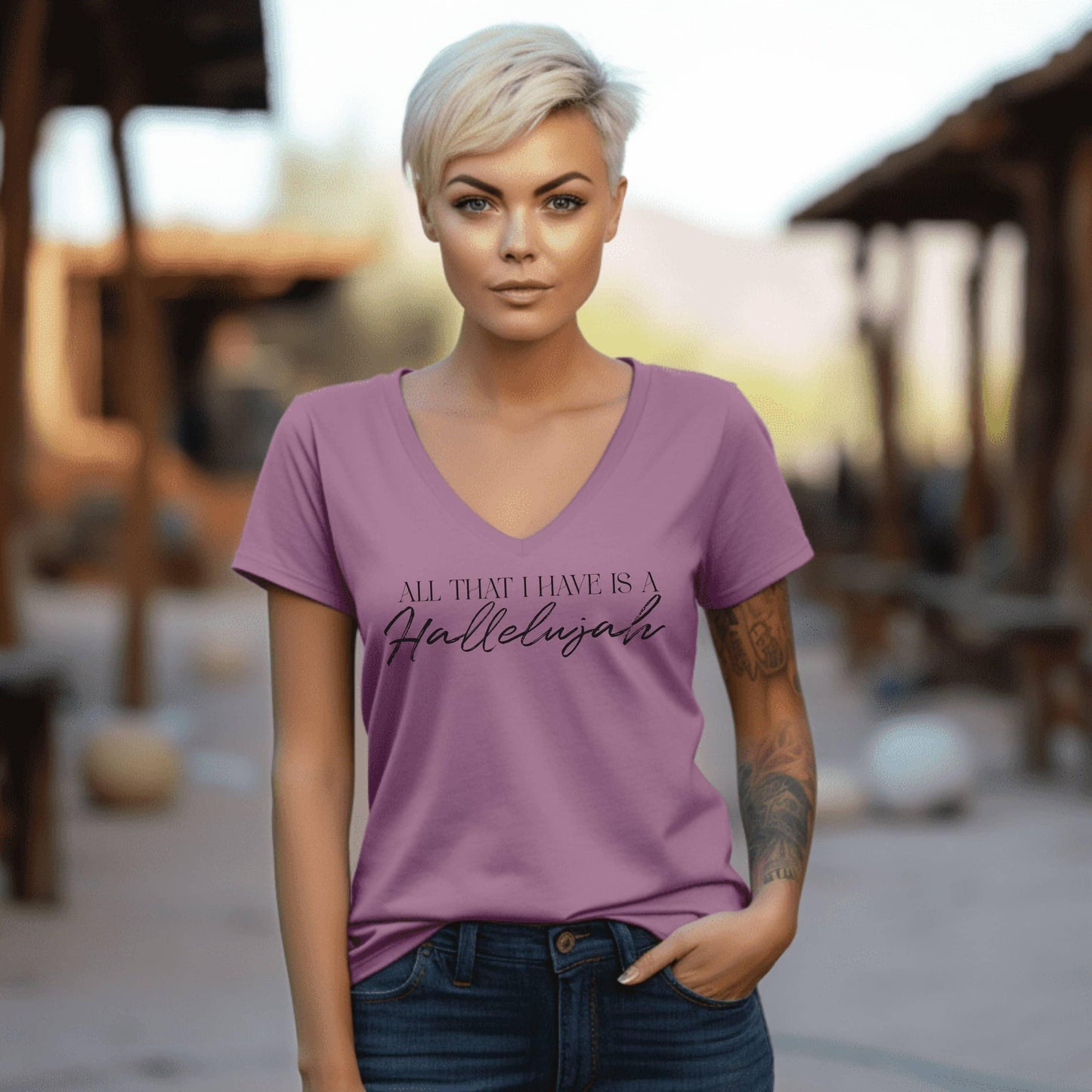 All That I Have Is A Hallelujah Women’s V-Neck - JT Footprint Apparel