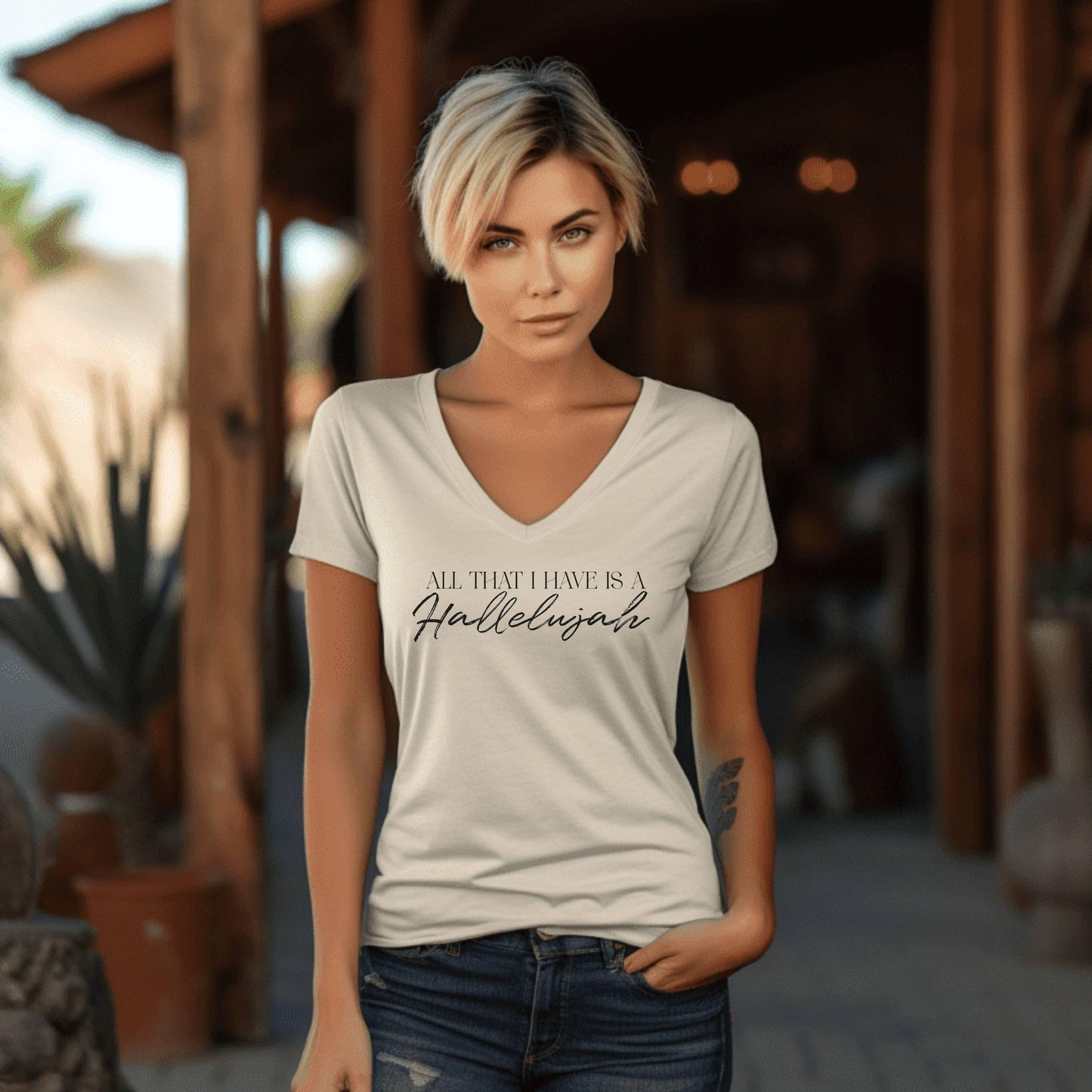 All That I Have Is A Hallelujah Women’s V-Neck - JT Footprint Apparel