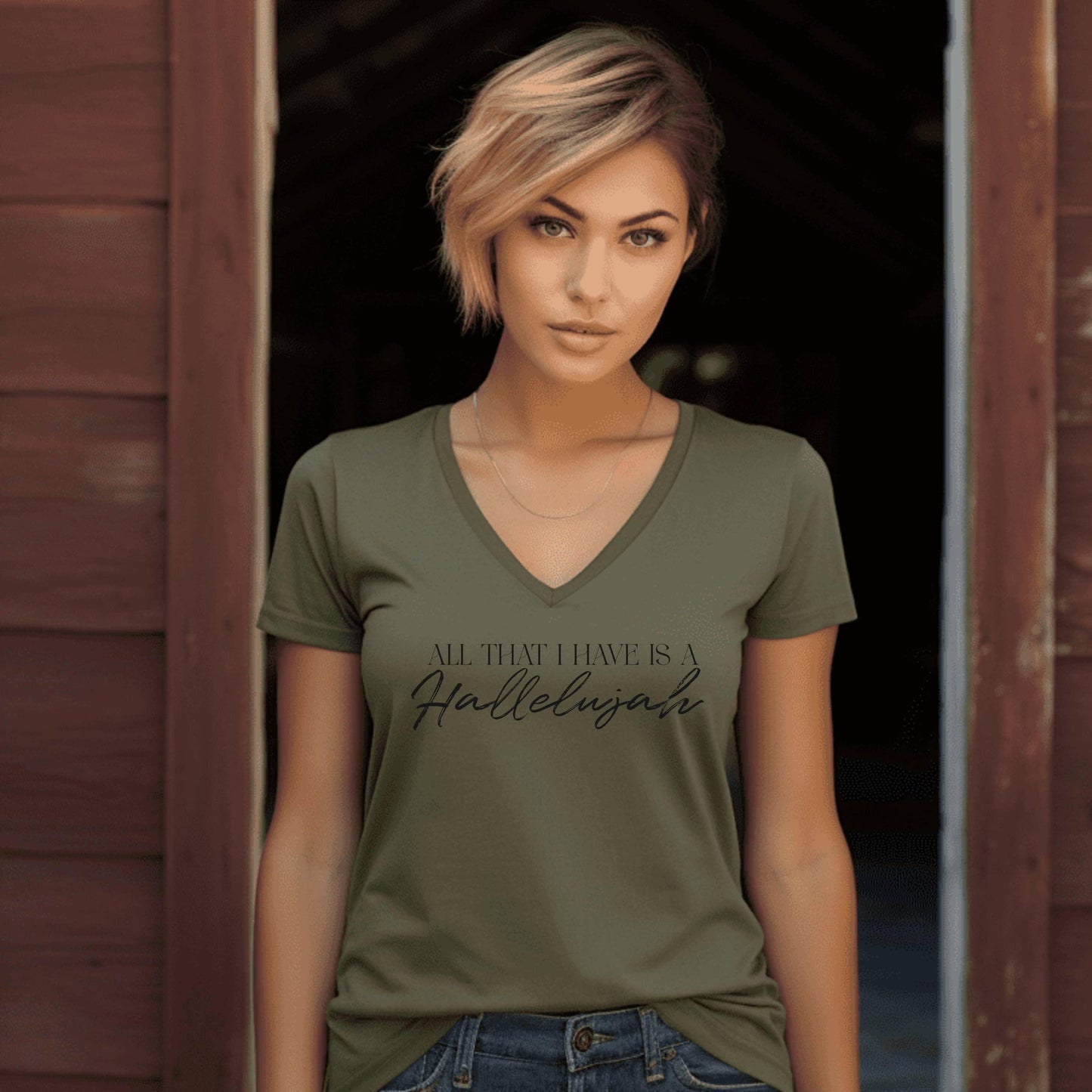 All That I Have Is A Hallelujah Women’s V-Neck - JT Footprint Apparel