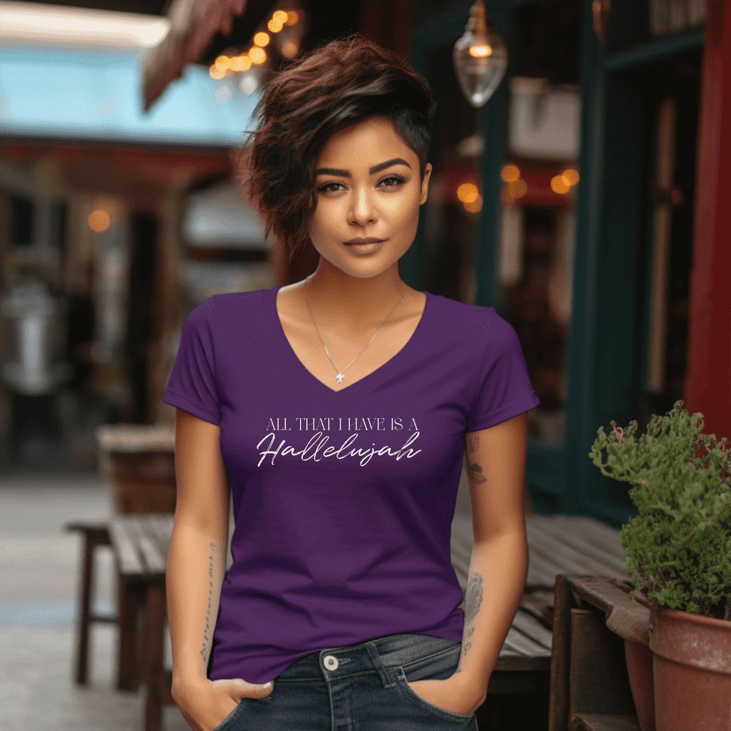 All That I Have Is A Hallelujah Women’s V-Neck - JT Footprint Apparel