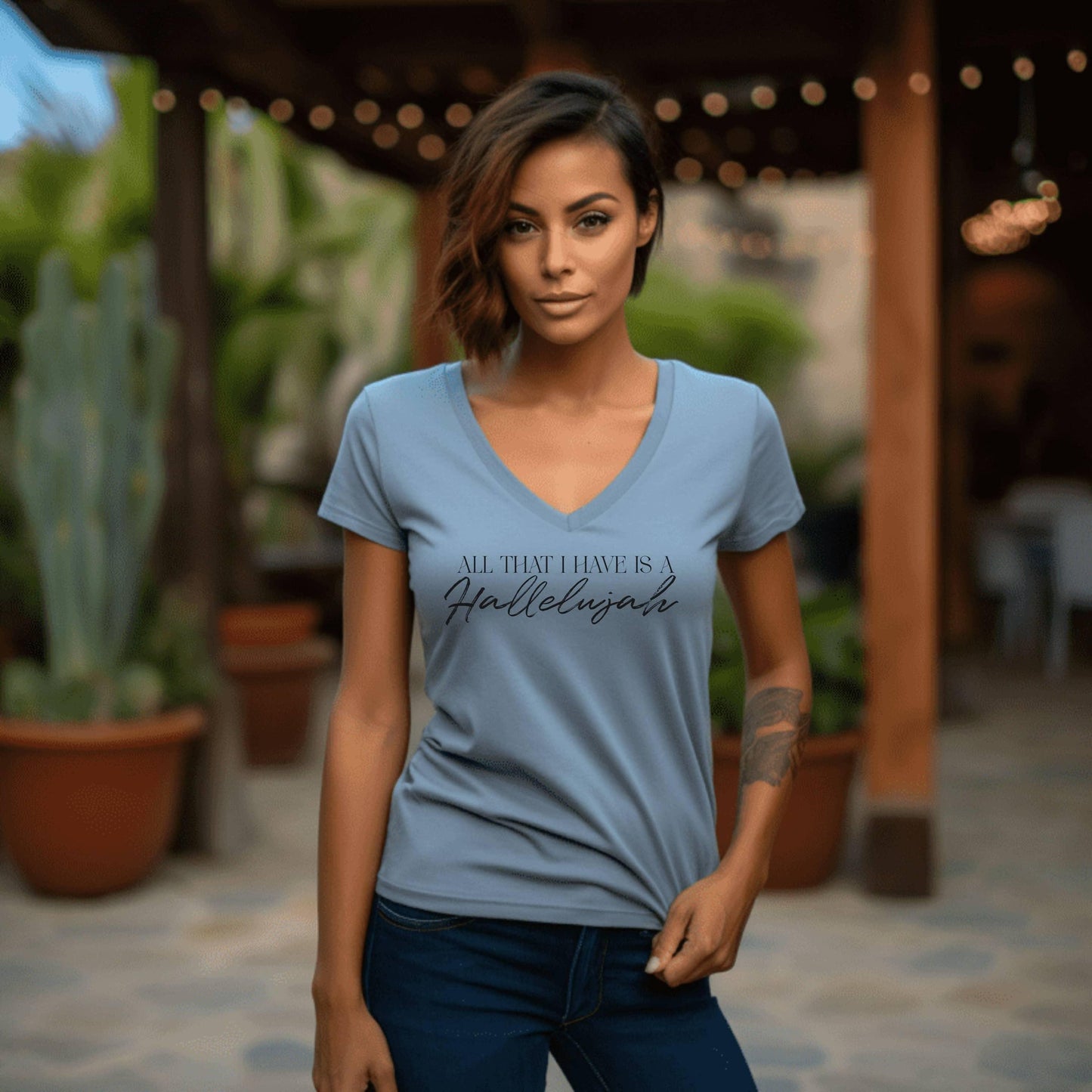 All That I Have Is A Hallelujah Women’s V-Neck - JT Footprint Apparel