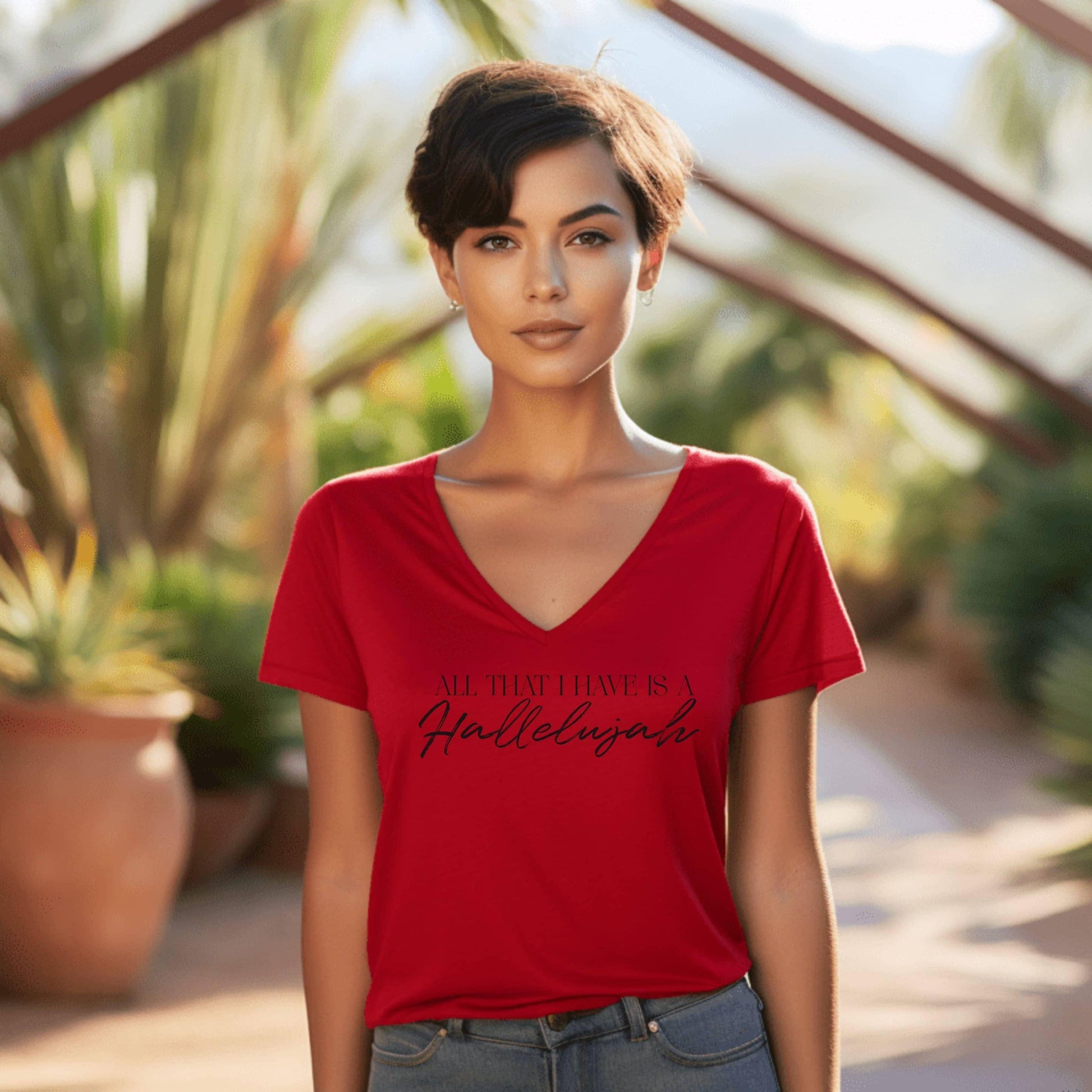 All That I Have Is A Hallelujah Women’s V-Neck - JT Footprint Apparel