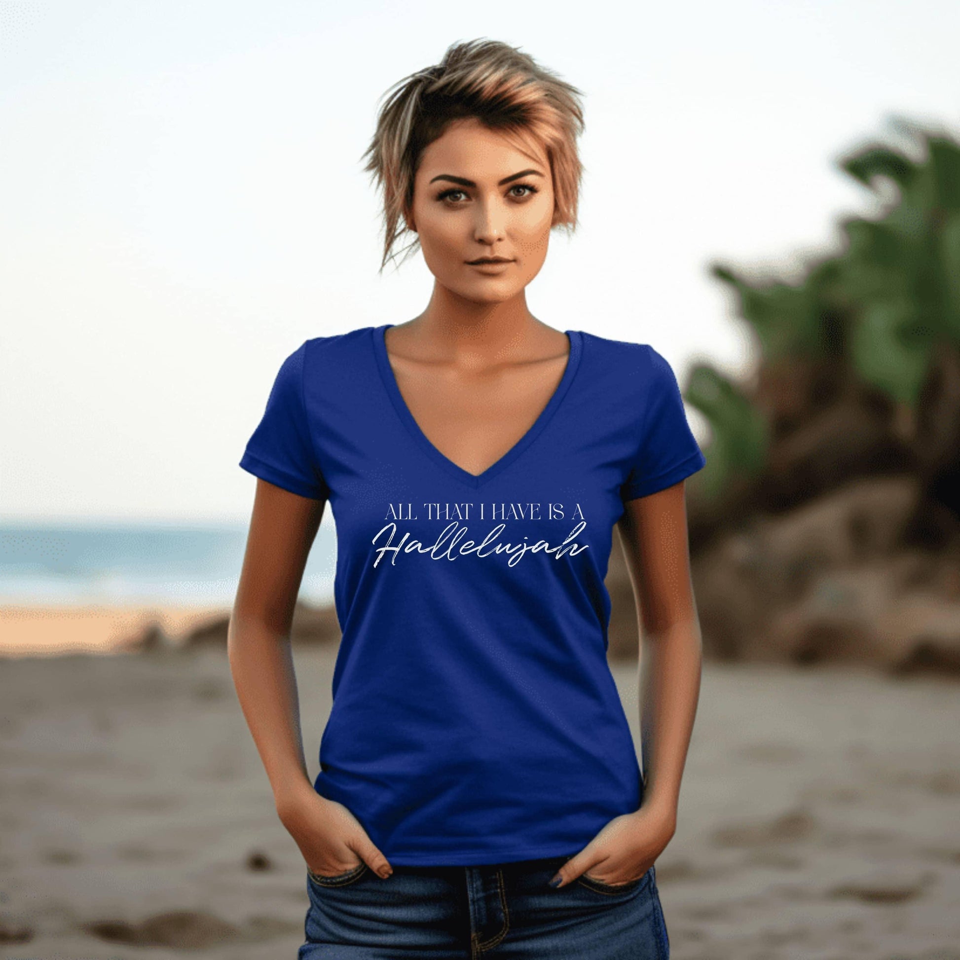 All That I Have Is A Hallelujah Women’s V-Neck - JT Footprint Apparel