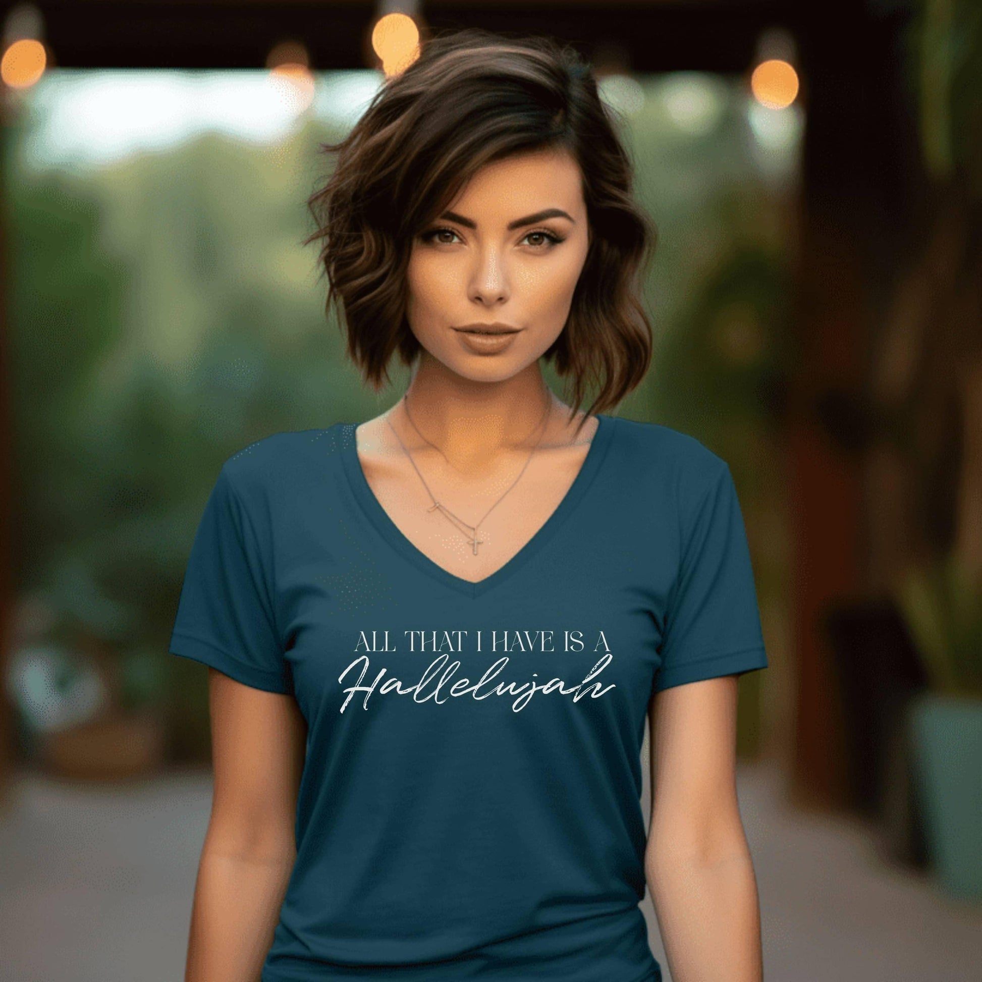 All That I Have Is A Hallelujah Women’s V-Neck - JT Footprint Apparel