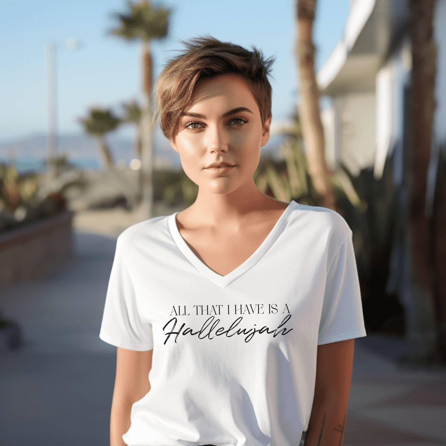 All That I Have Is A Hallelujah Women’s V-Neck - JT Footprint Apparel