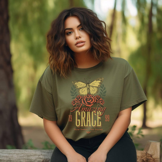 Amazing Grace How Sweet The Sound Christian Plus Tee - JT Footprint Apparel