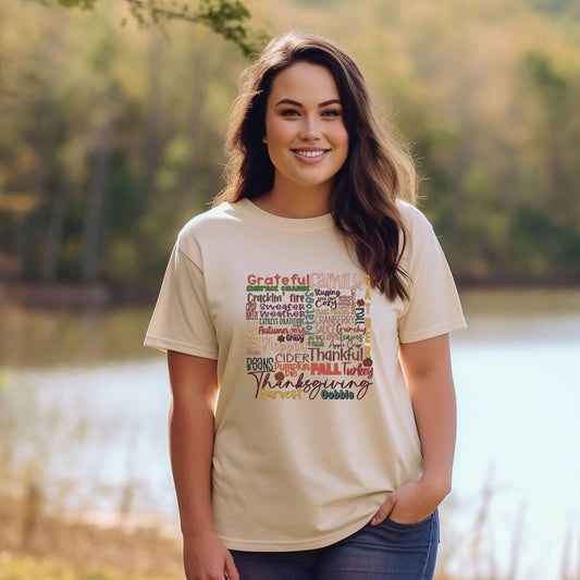 Autumn Blessings Word Collage Women’s Plus Tee - JT Footprint Apparel