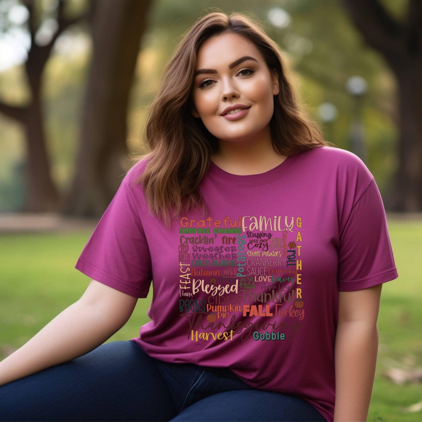 Autumn Blessings Word Collage Women’s Plus Tee - JT Footprint Apparel