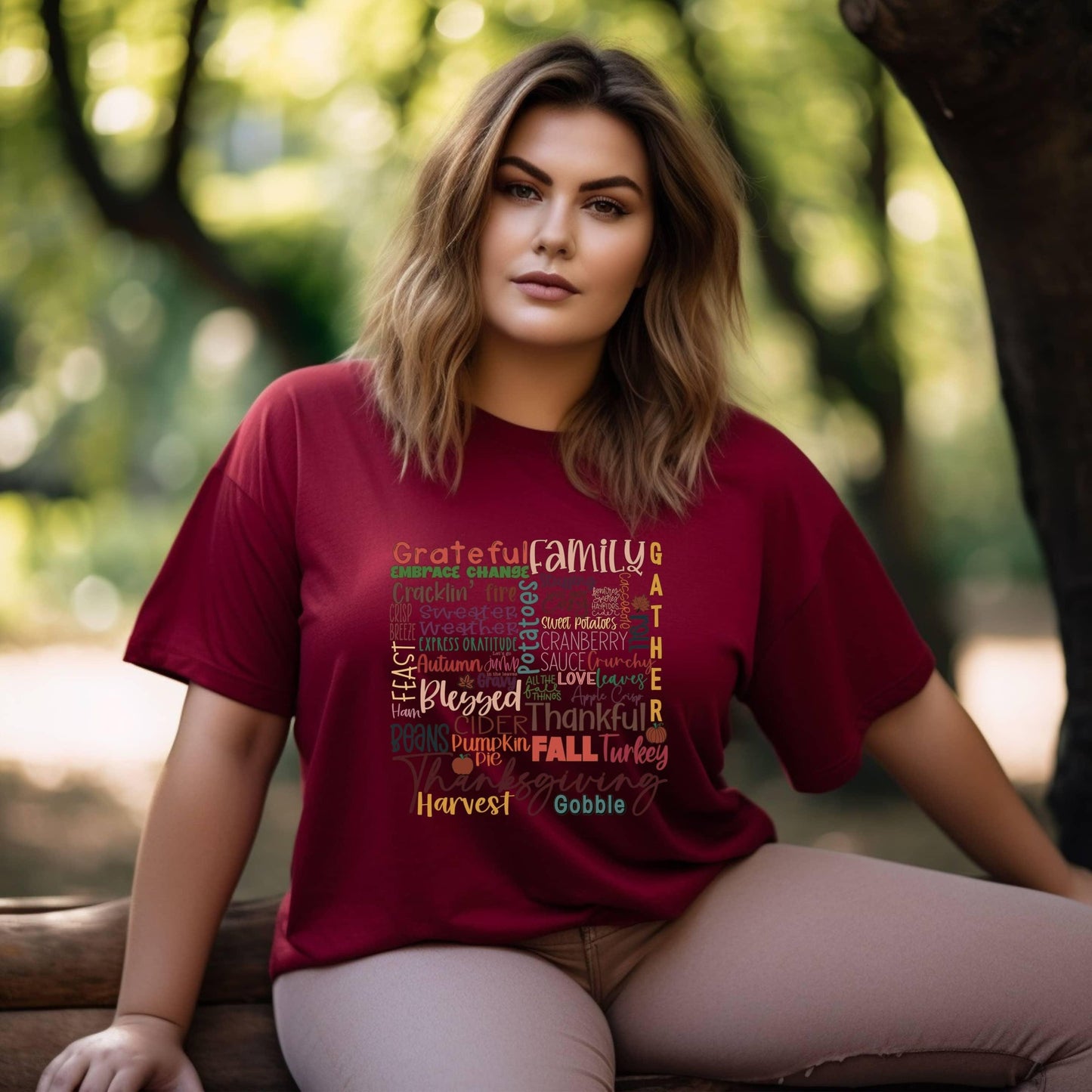 Autumn Blessings Word Collage Women’s Plus Tee - JT Footprint Apparel