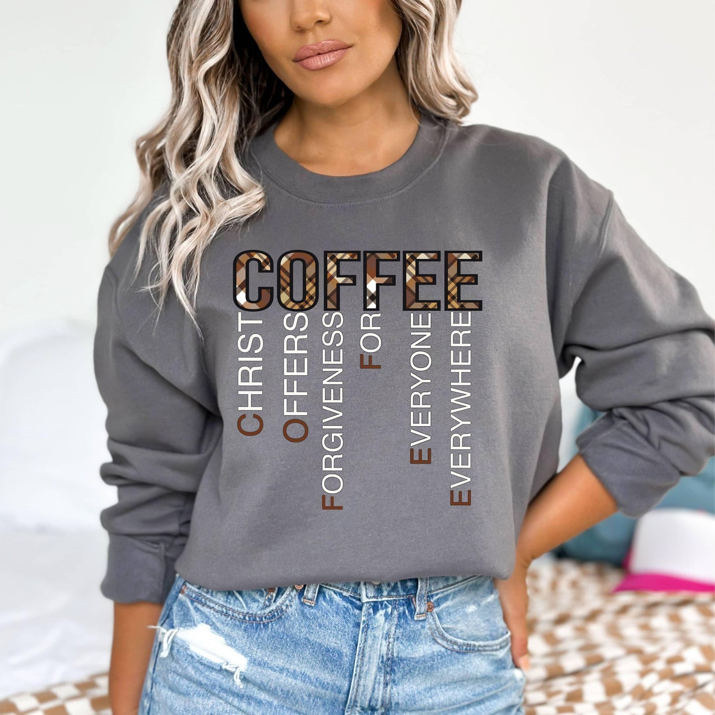 Coffee Christ Forgiveness Women’s Sweatshirt - JT Footprint Apparel