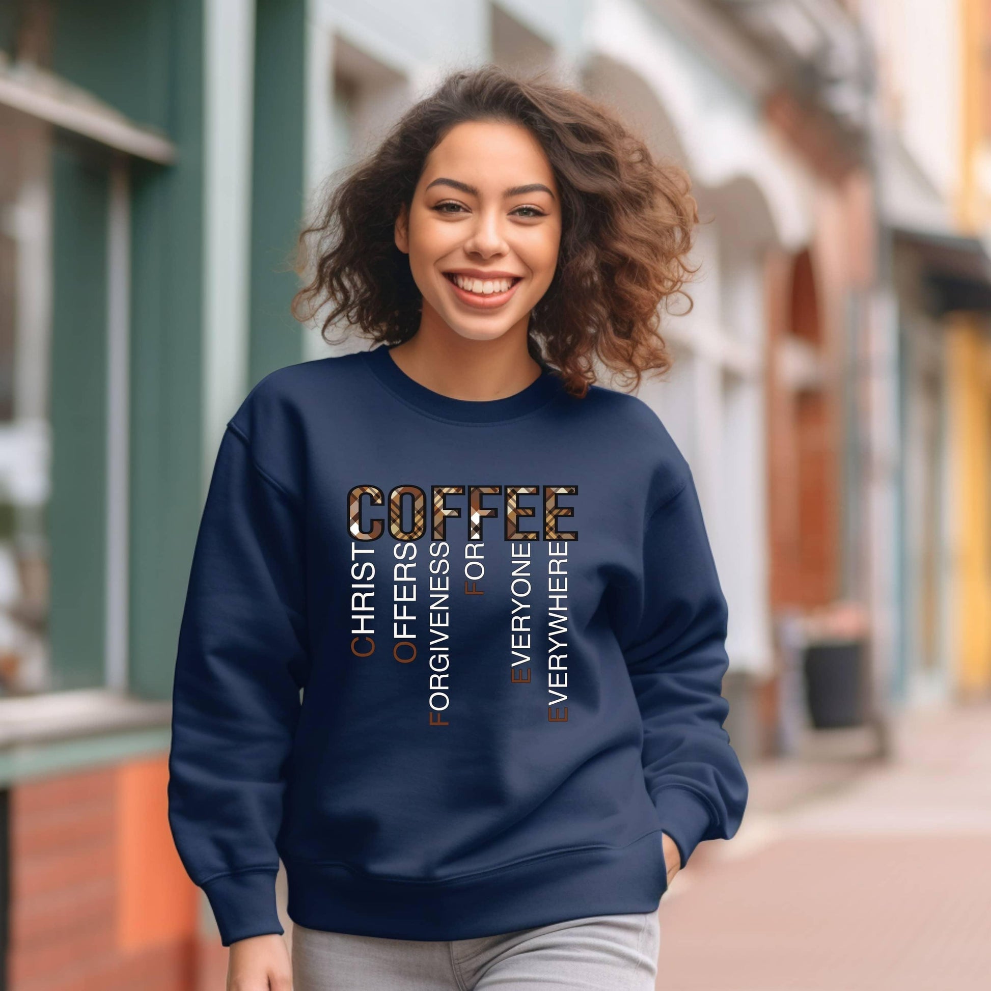 Coffee Christ Forgiveness Women’s Sweatshirt - JT Footprint Apparel