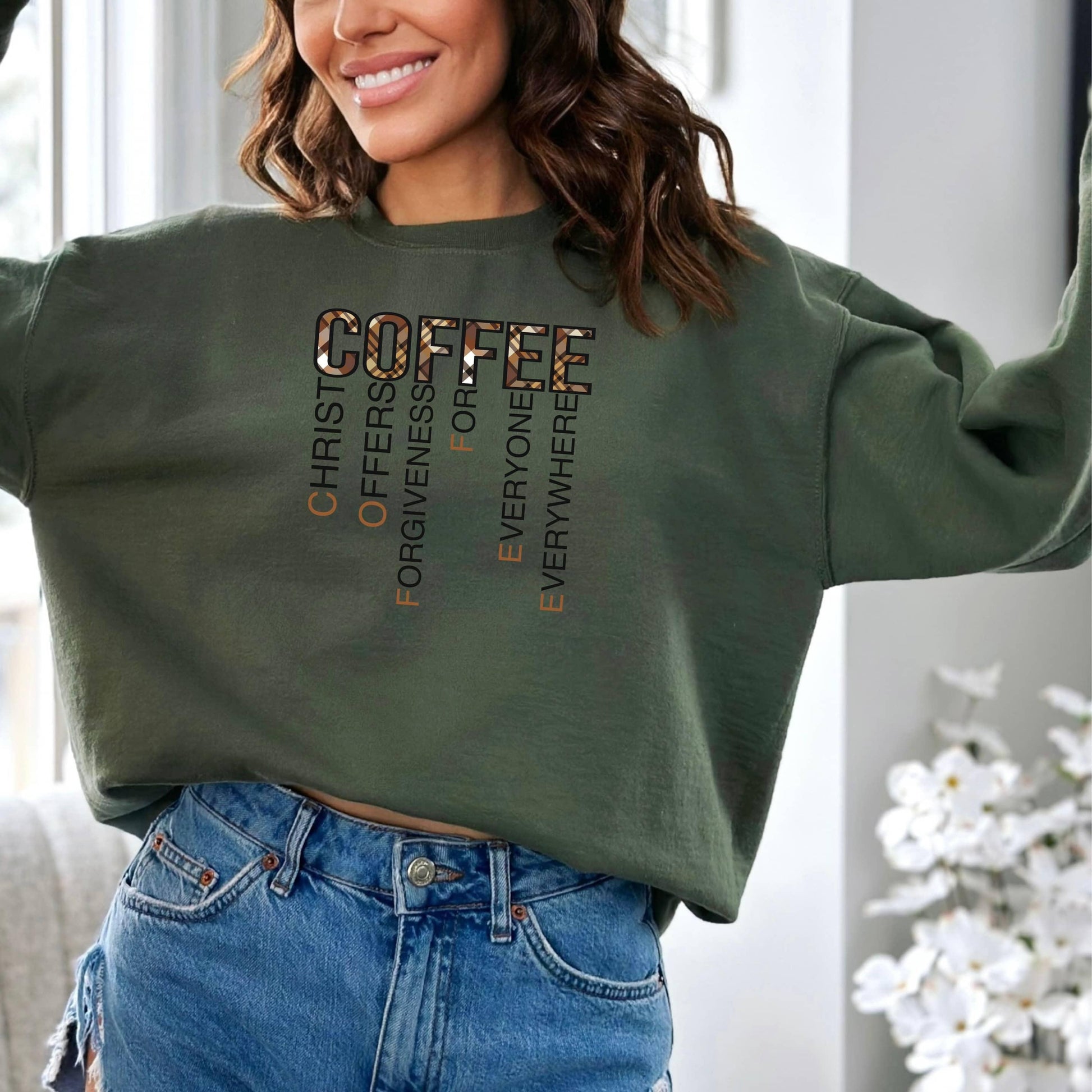 Coffee Christ Forgiveness Women’s Sweatshirt - JT Footprint Apparel