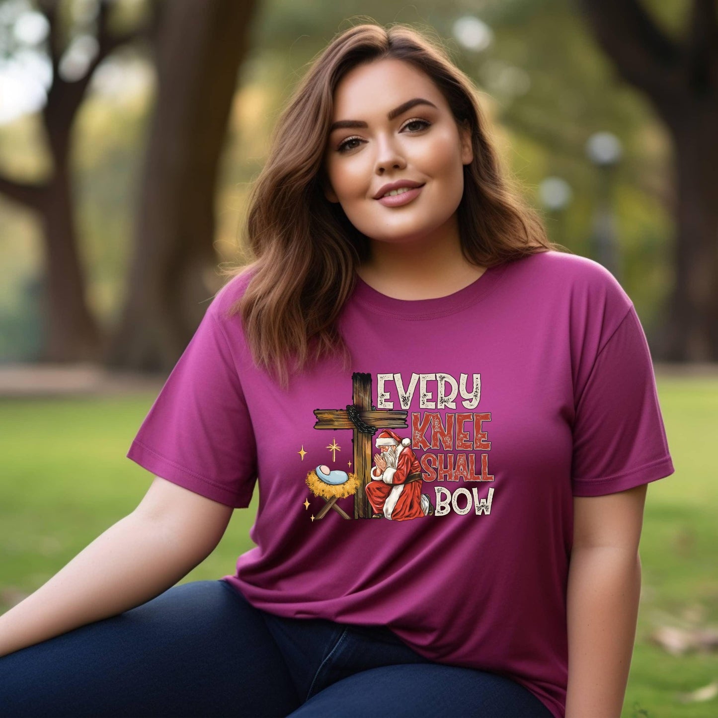 Every Knee Shall Bow (Even Santa) Women’s Plus Tee - JT Footprint Apparel