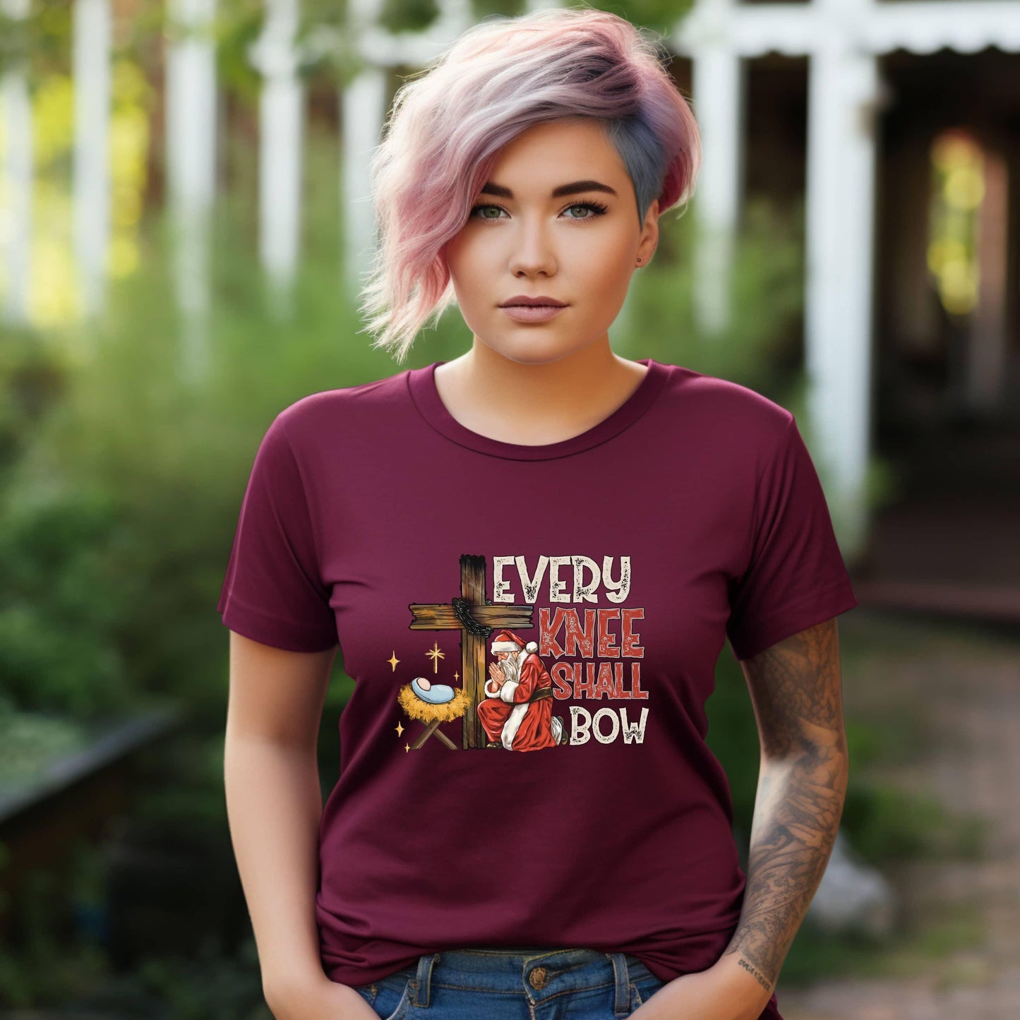 Every Knee Shall Bow (Even Santa) Women’s Plus Tee - JT Footprint Apparel