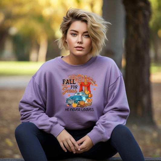 Fall For Jesus He Never Leaves Women’s Sweatshirt - JT Footprint Apparel