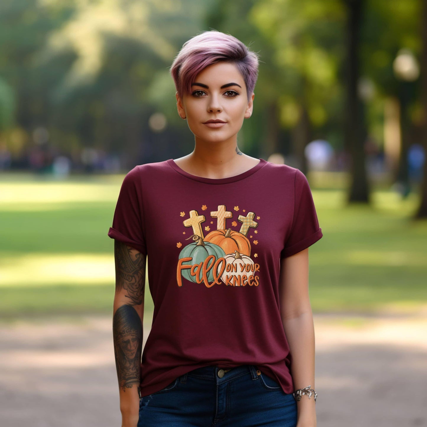 Fall On Your Knees Women’s Christian Tee - JT Footprint Apparel