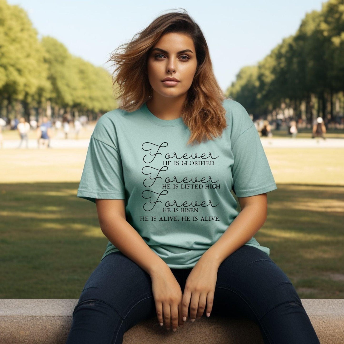 Forever He Is Glorified, Lifted High, He is Risen, He Is Alive Women’s Plus Tee - JT Footprint Apparel