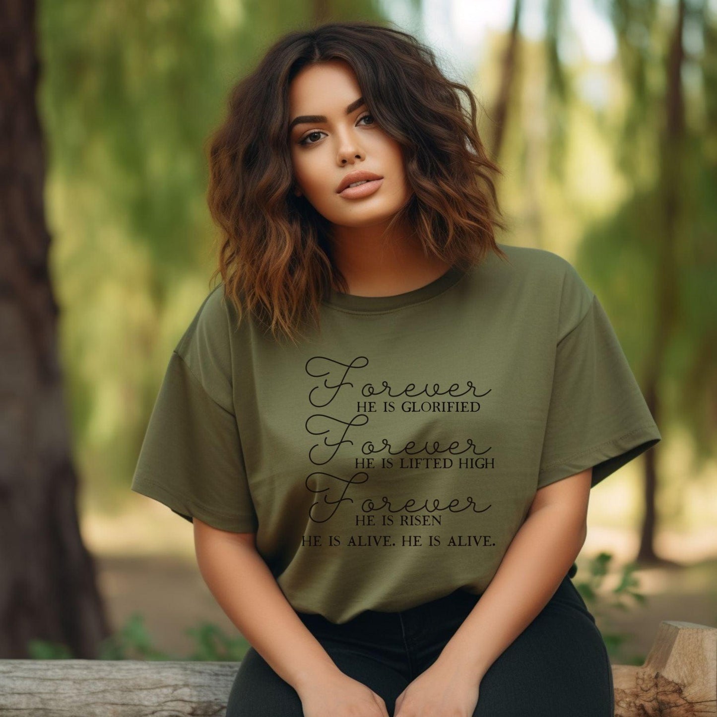 Forever He Is Glorified, Lifted High, He is Risen, He Is Alive Women’s Plus Tee - JT Footprint Apparel