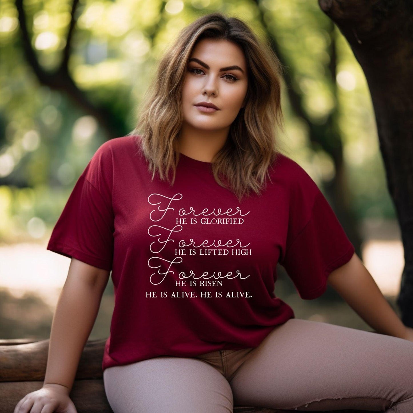 Forever He Is Glorified, Lifted High, He is Risen, He Is Alive Women’s Plus Tee - JT Footprint Apparel