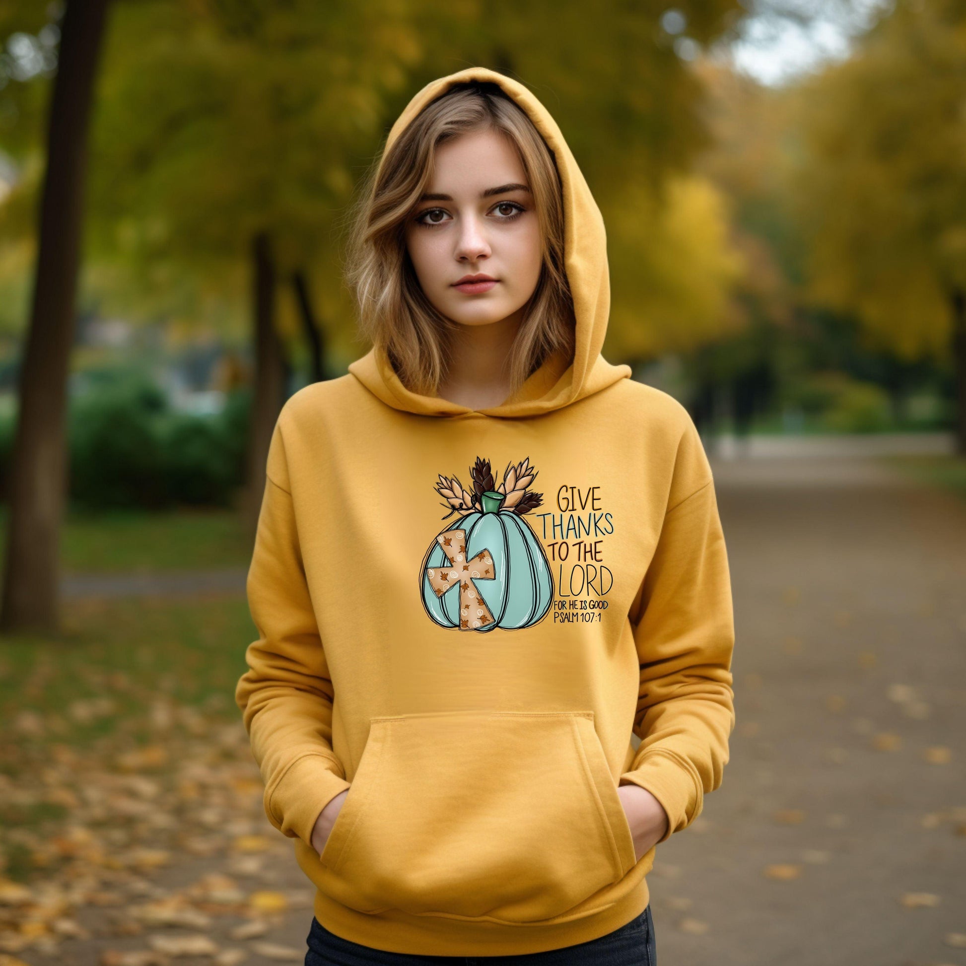 Give Thanks To The Lord For He Is Good Pumpkin Youth Hoodie - JT Footprint Apparel