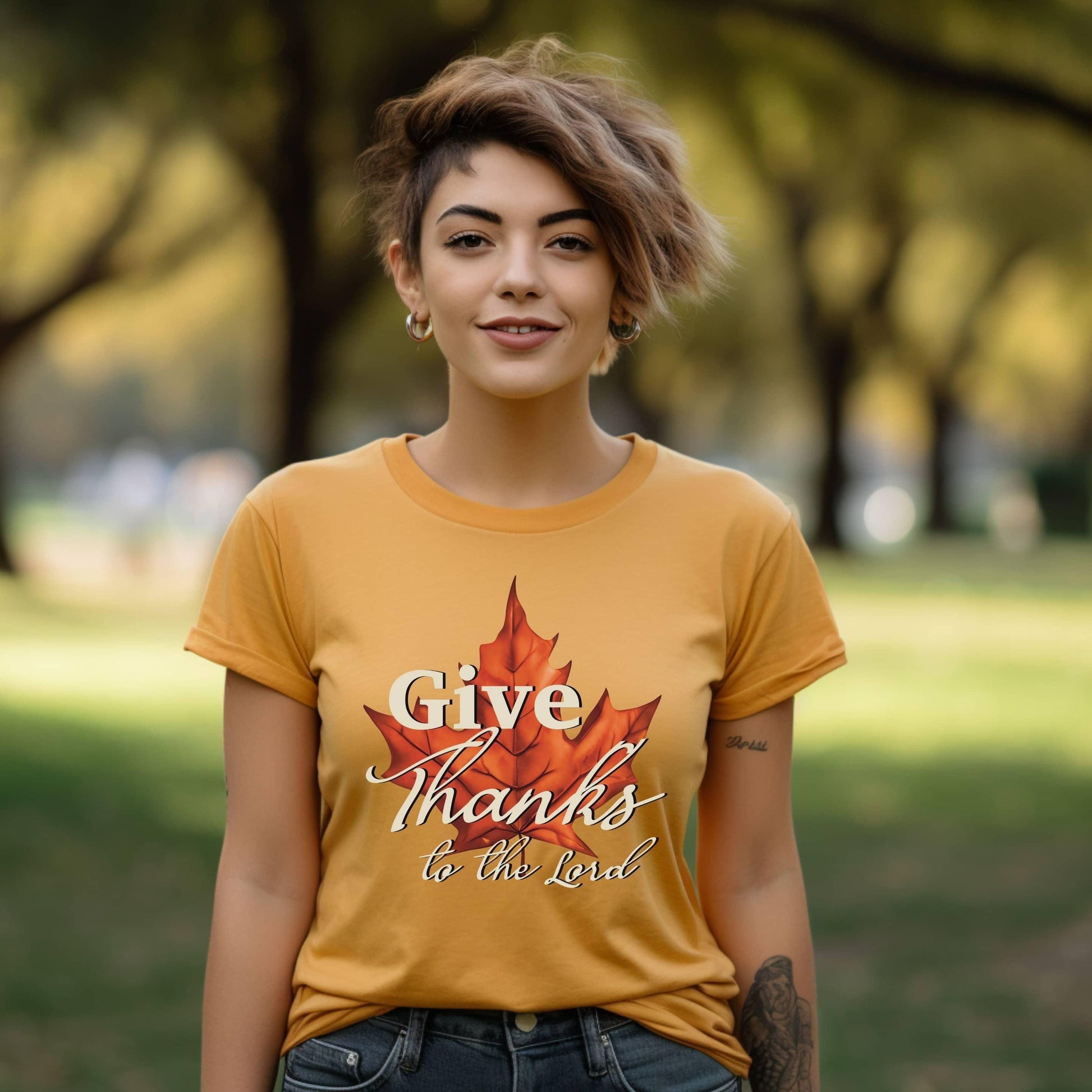 Give Thanks To The Lord Maple Leaf Christian Tee - JT Footprint Apparel