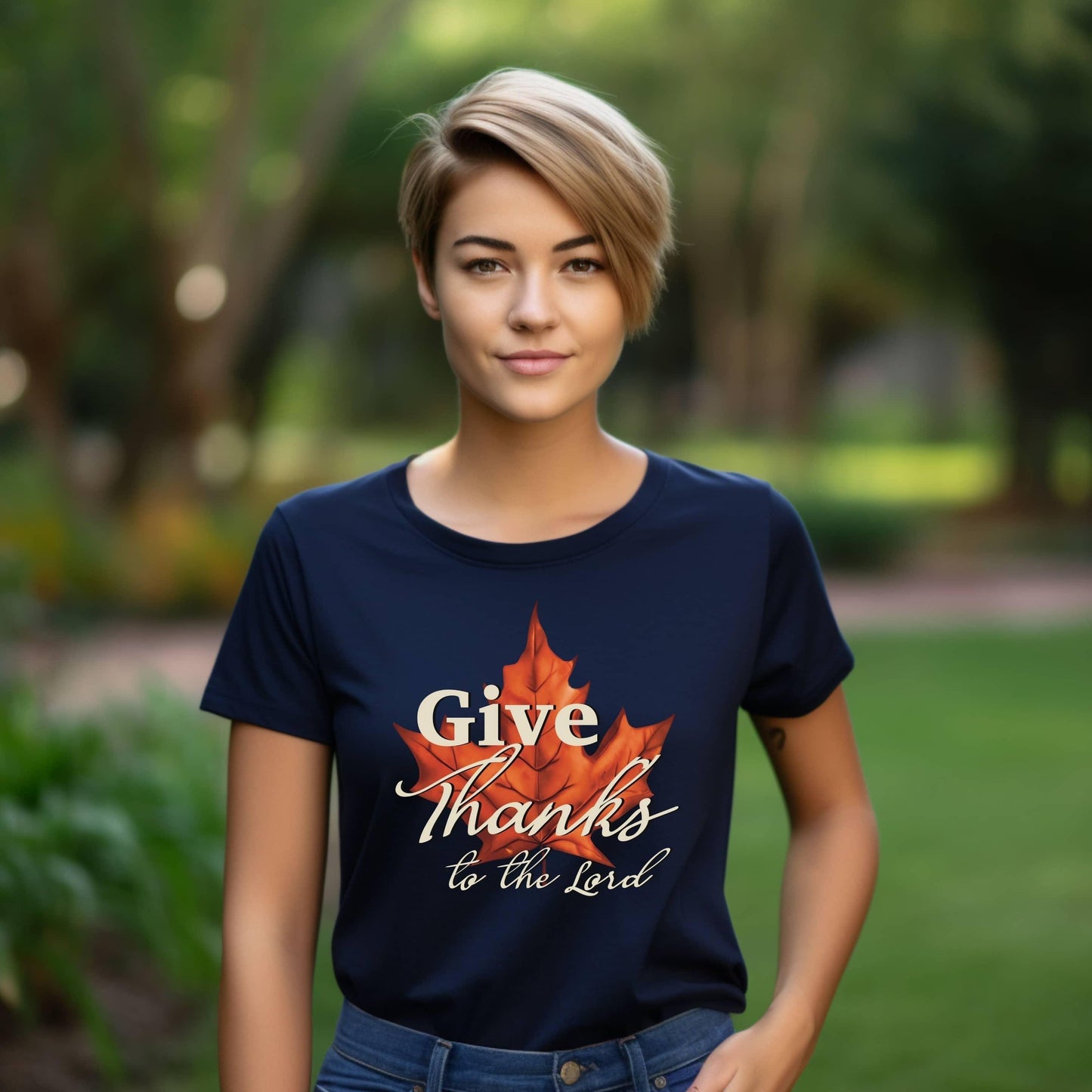 Give Thanks To The Lord Maple Leaf Christian Tee - JT Footprint Apparel