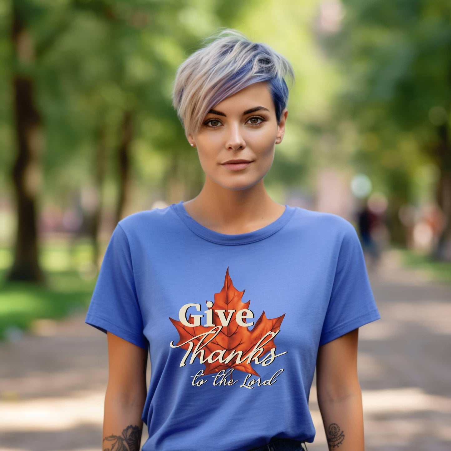 Give Thanks To The Lord Maple Leaf Christian Tee - JT Footprint Apparel