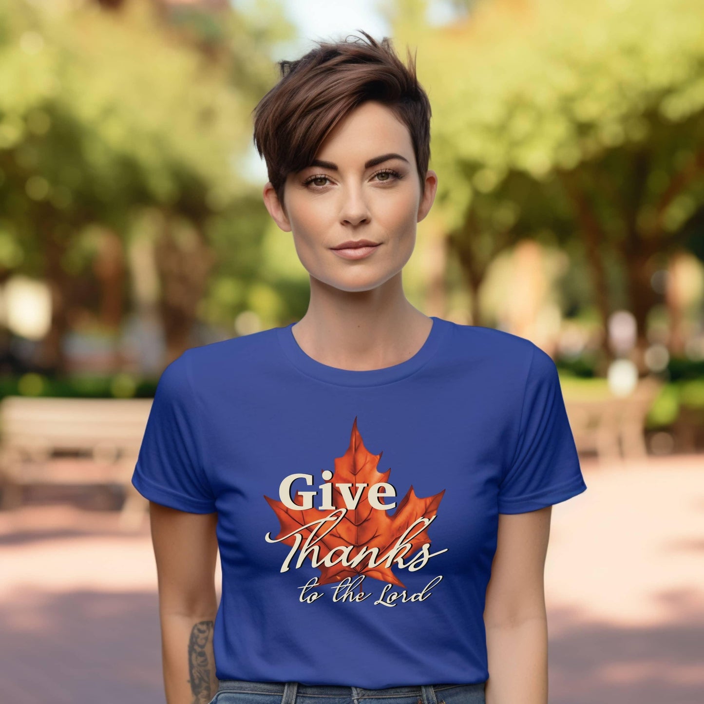 Give Thanks To The Lord Maple Leaf Christian Tee - JT Footprint Apparel