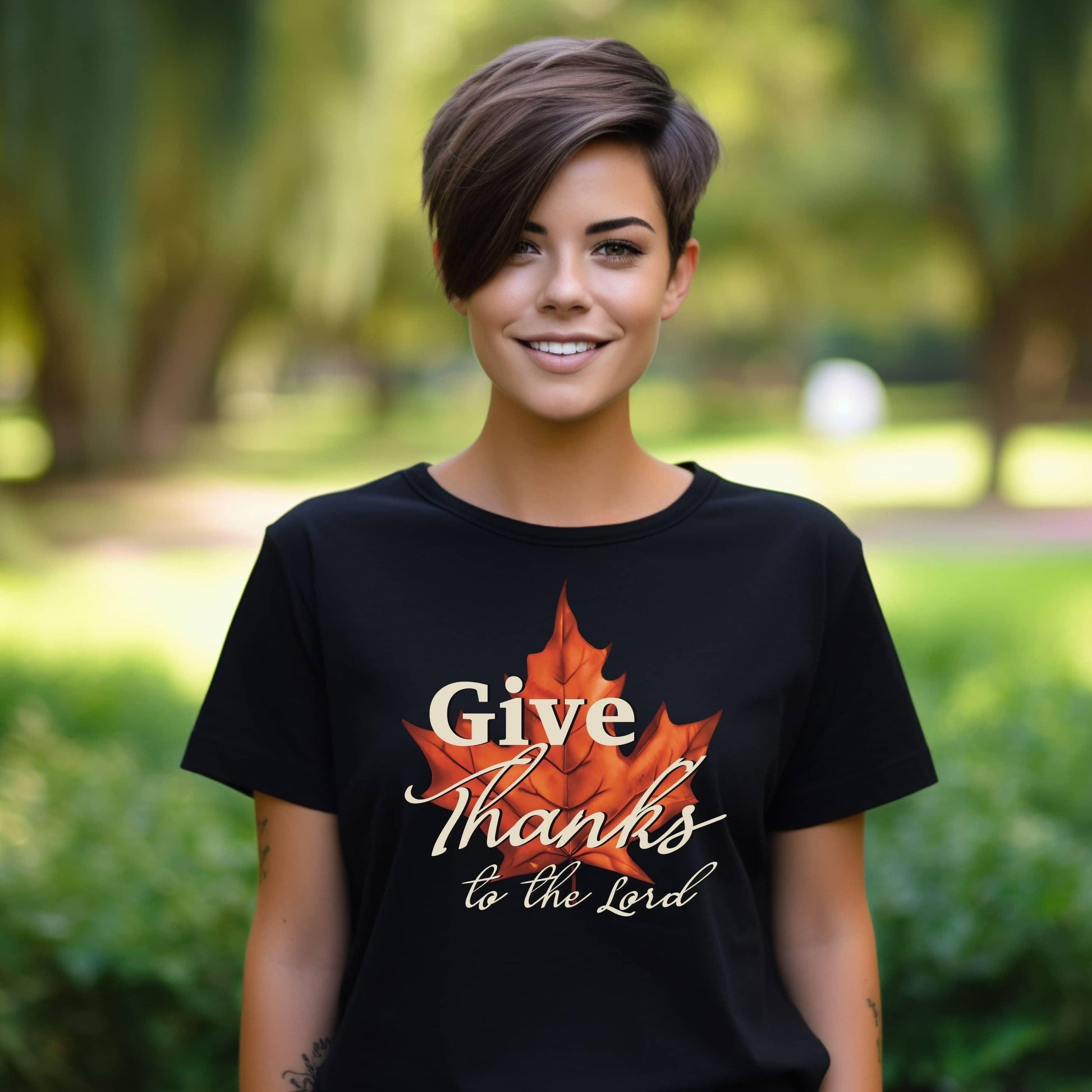 Give Thanks To The Lord Maple Leaf Christian Tee - JT Footprint Apparel