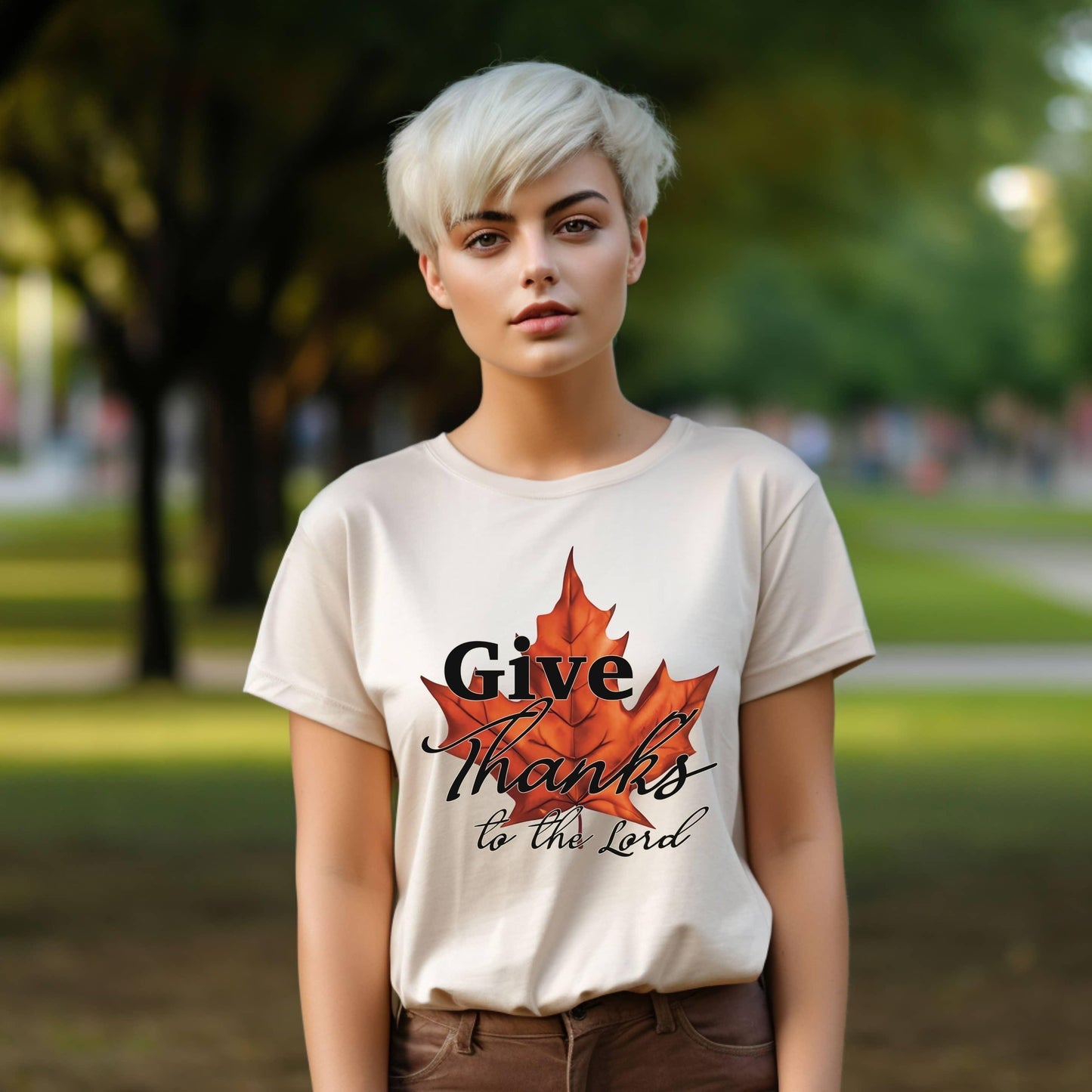 Give Thanks To The Lord Maple Leaf Christian Tee - JT Footprint Apparel