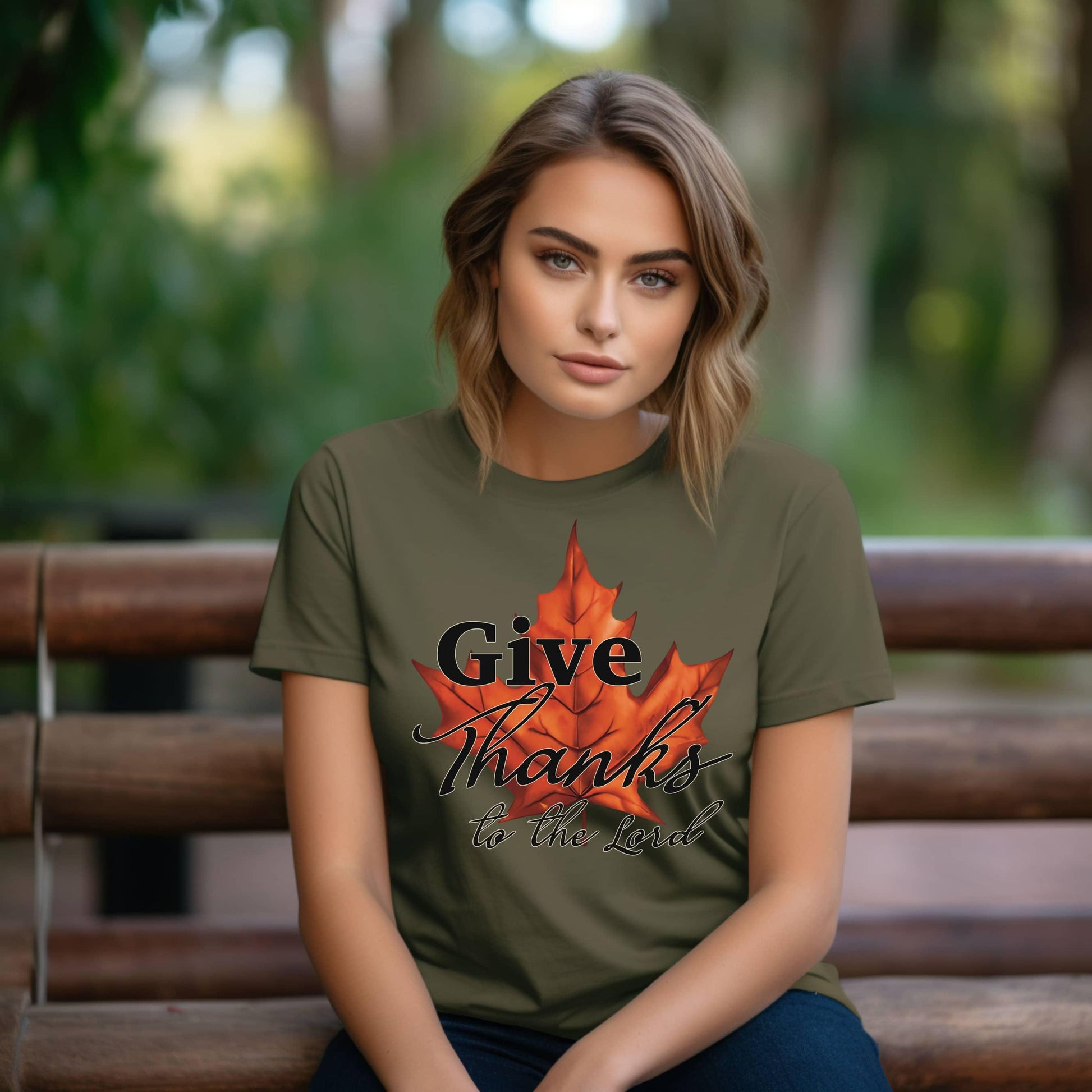 Give Thanks To The Lord Maple Leaf Christian Tee - JT Footprint Apparel