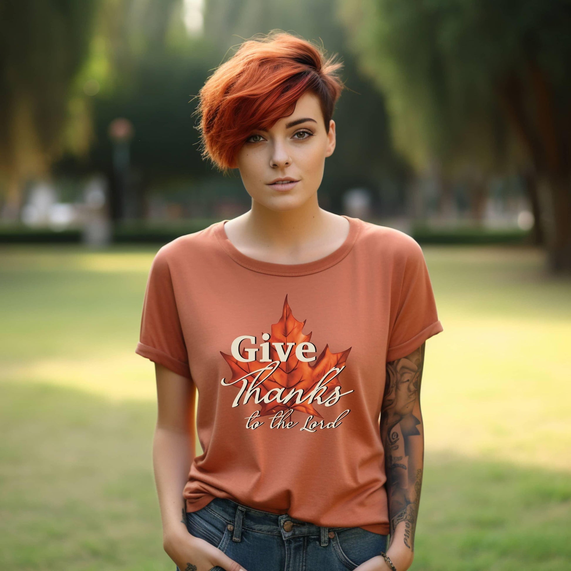 Give Thanks To The Lord Maple Leaf Christian Tee - JT Footprint Apparel