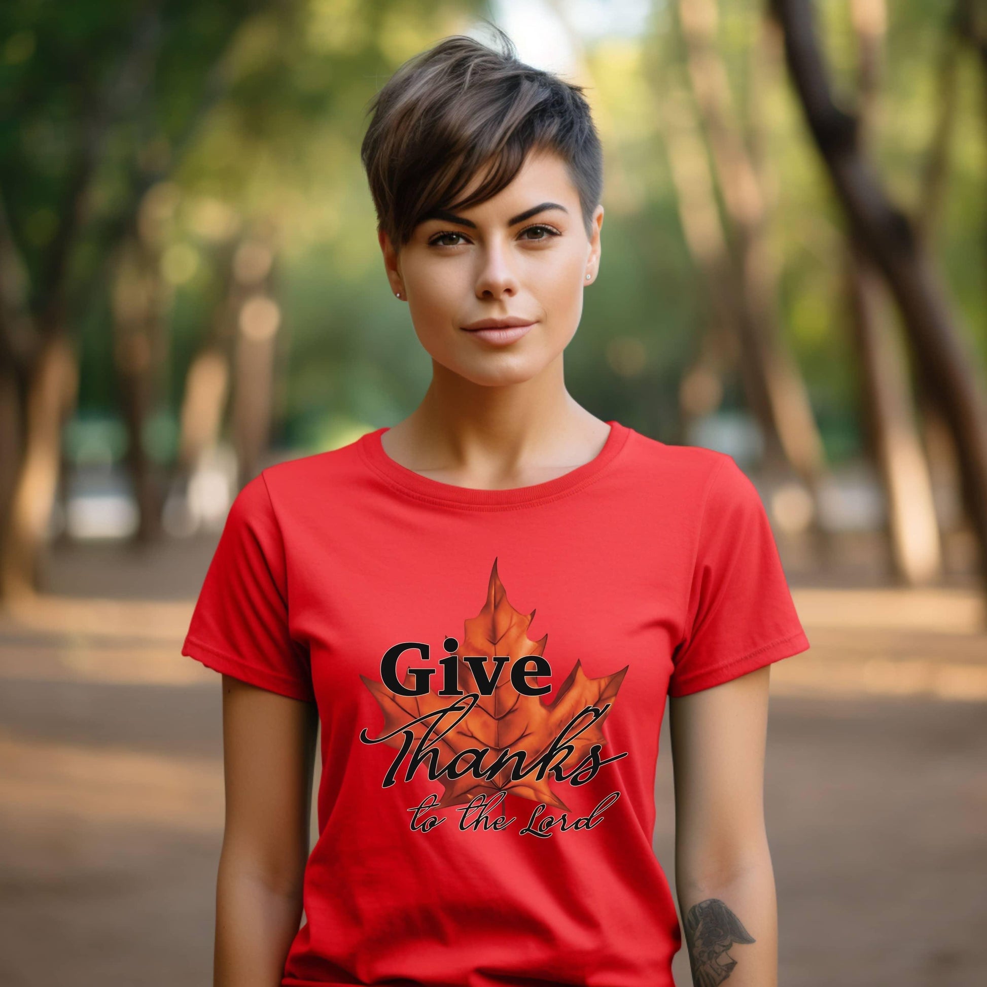 Give Thanks To The Lord Maple Leaf Christian Tee - JT Footprint Apparel