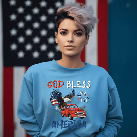 God Bless America Red Pickup Truck USA Flag Women’s Sweatshirt - JT Footprint Apparel