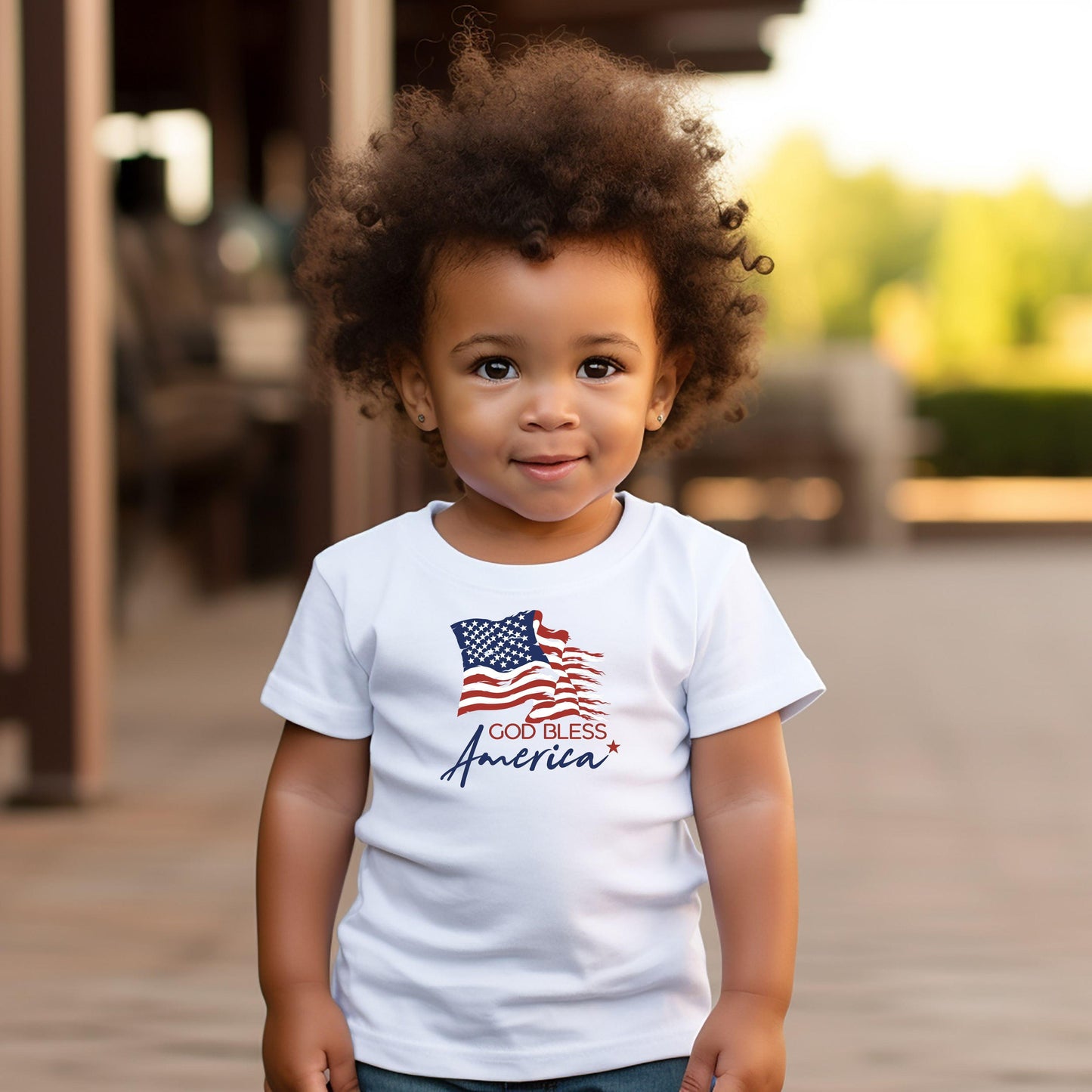 God Bless America Wavy Flag Patriotic Infant Tee - JT Footprint Apparel
