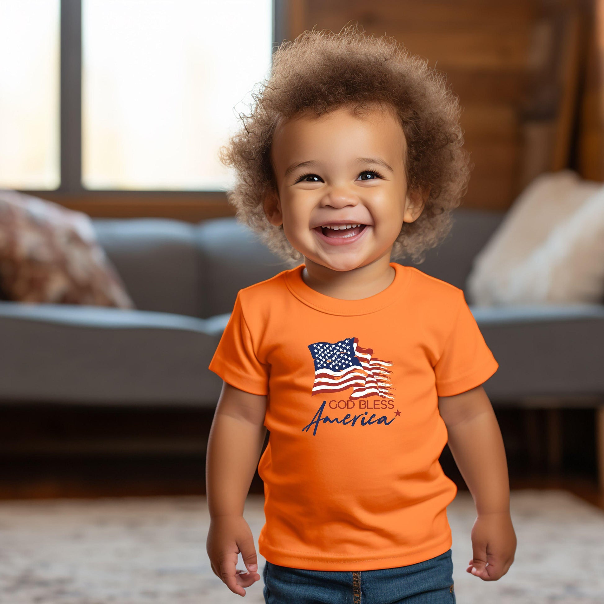 God Bless America Wavy Flag Patriotic Infant Tee - JT Footprint Apparel