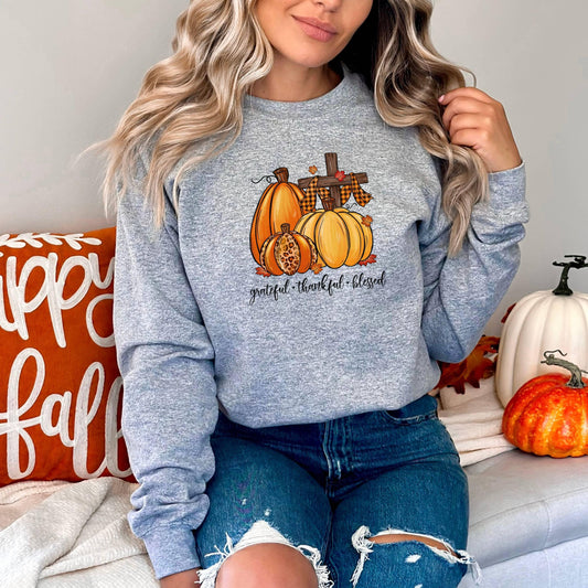 Gratful Thankful Blessed Pumpkin Women’s Sweatshirt - JT Footprint Apparel