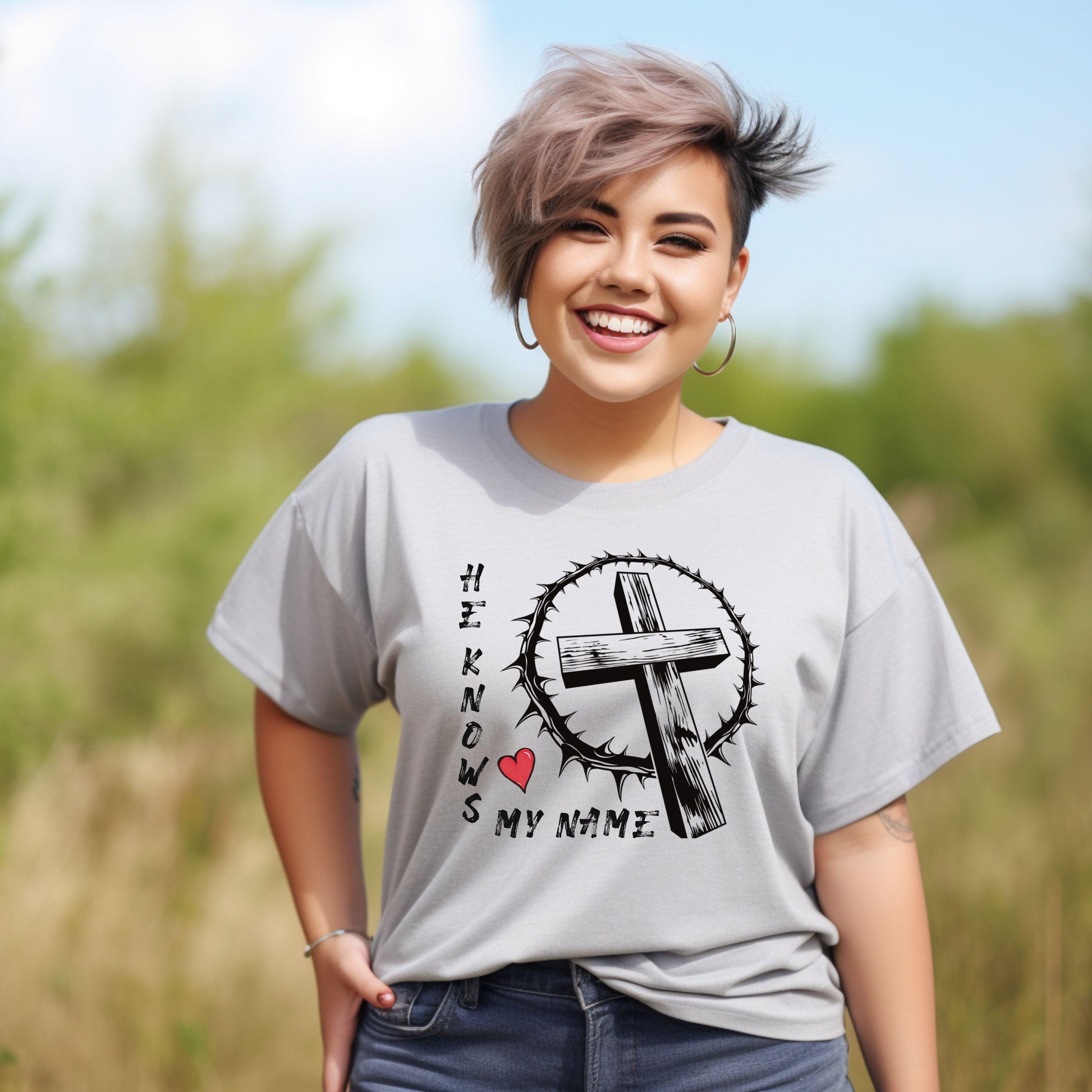 He Knows My Name Women’s Plus Short Sleeve - JT Footprint Apparel