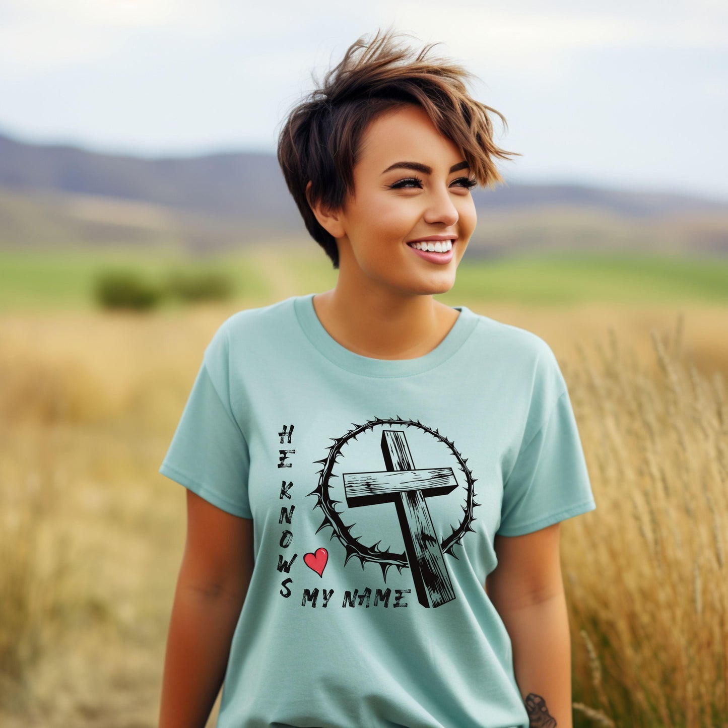 He Knows My Name Women’s Plus Short Sleeve - JT Footprint Apparel