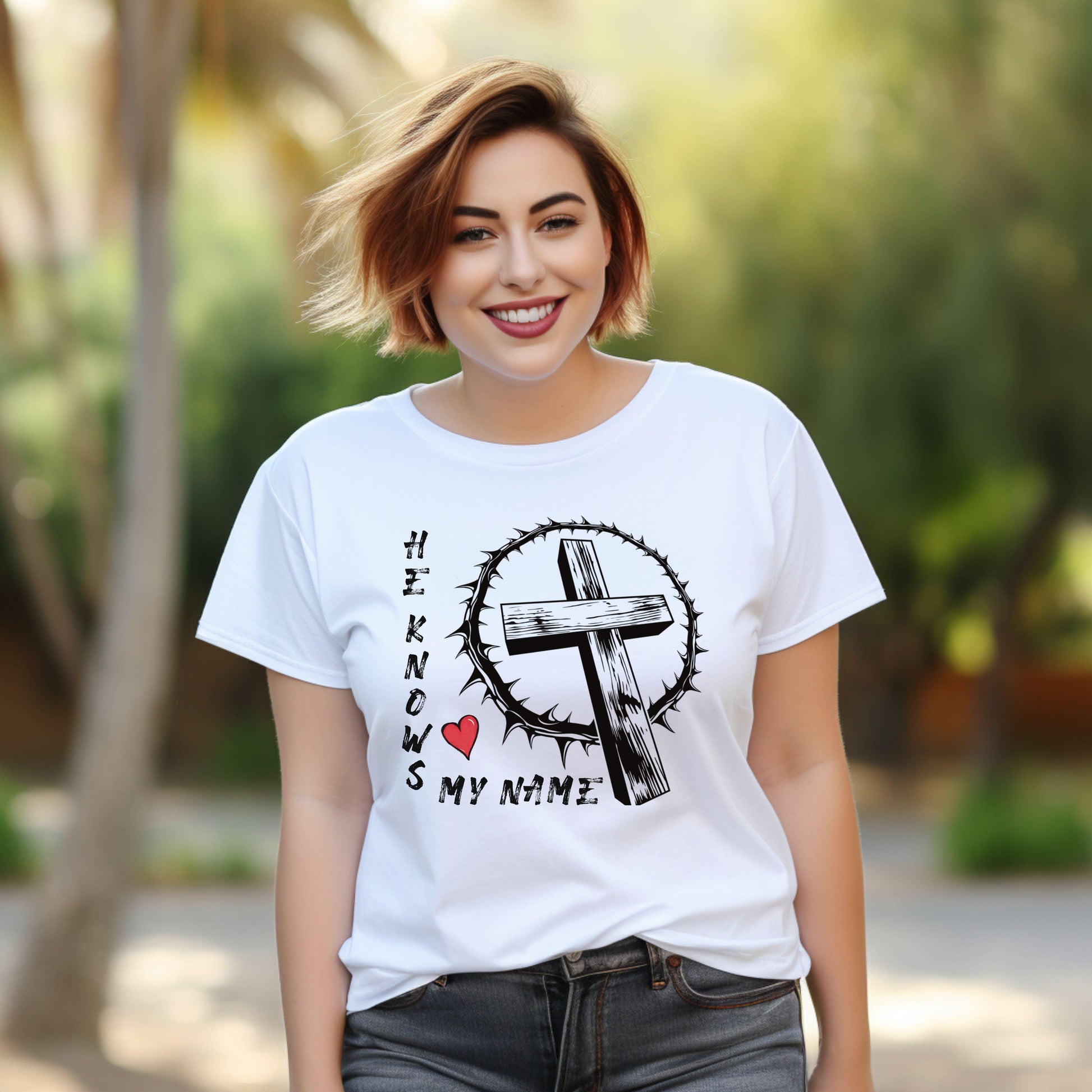 He Knows My Name Women’s Plus Short Sleeve - JT Footprint Apparel