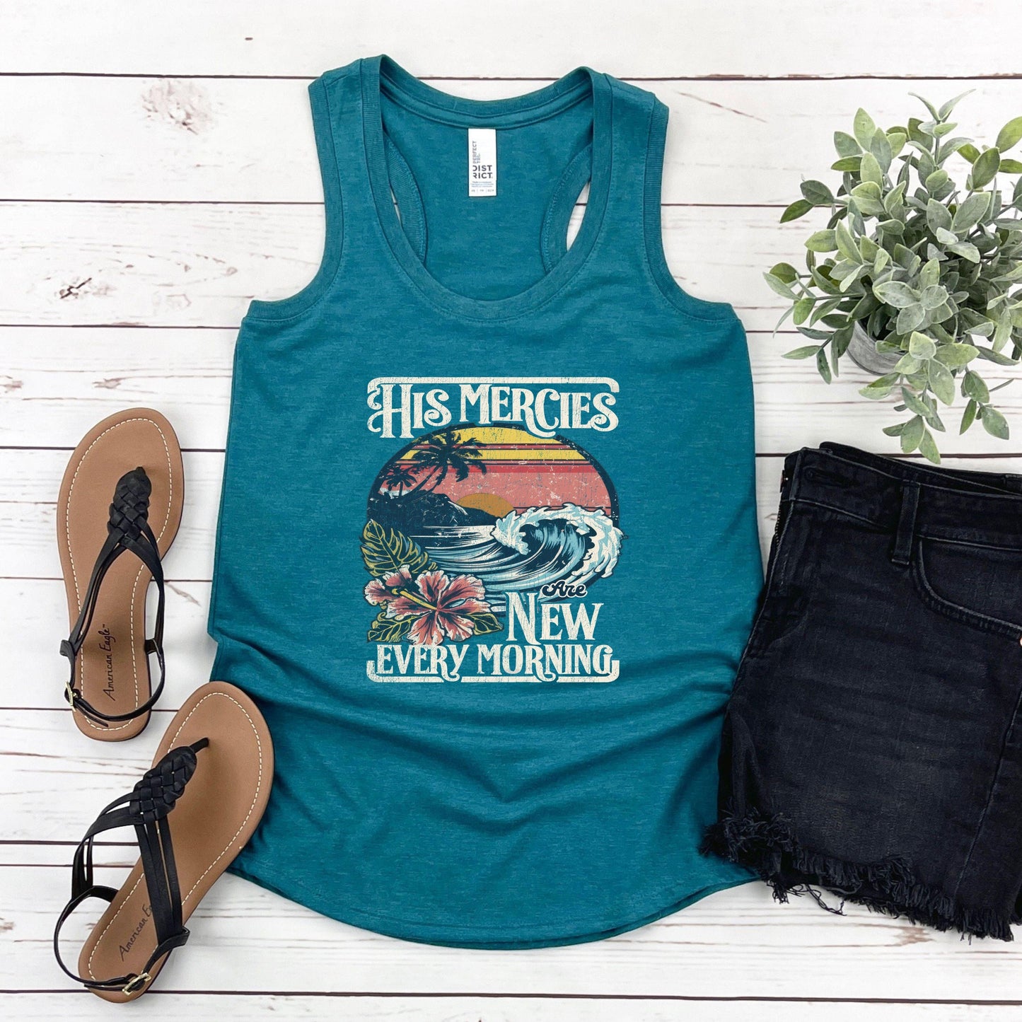 His Mercies Are New Every Morning Women’s Triblend Racerback Plus Tank - JT Footprint Apparel