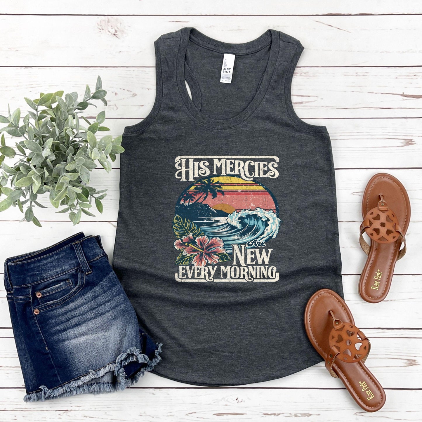 His Mercies Are New Every Morning Women’s Triblend Racerback Plus Tank - JT Footprint Apparel