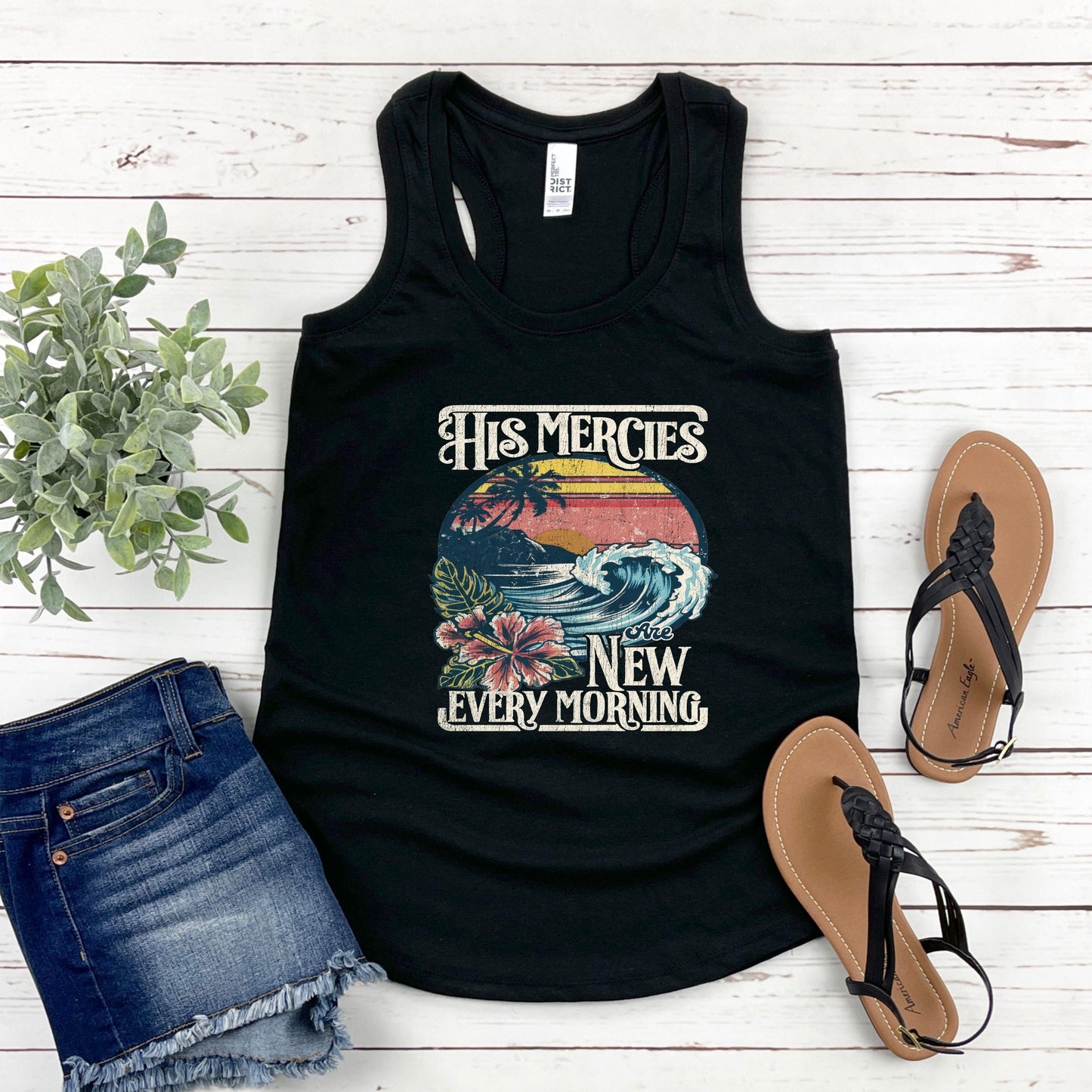 His Mercies Are New Every Morning Women’s Triblend Racerback Plus Tank - JT Footprint Apparel