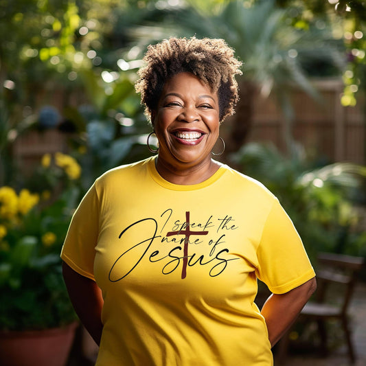 I Speak The Name Of Jesus Women’s Plus Tee - JT Footprint Apparel