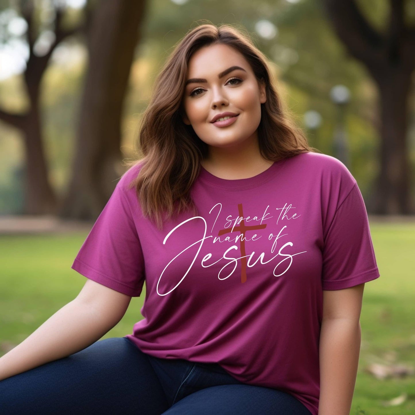 I Speak The Name Of Jesus Women’s Plus Tee - JT Footprint Apparel