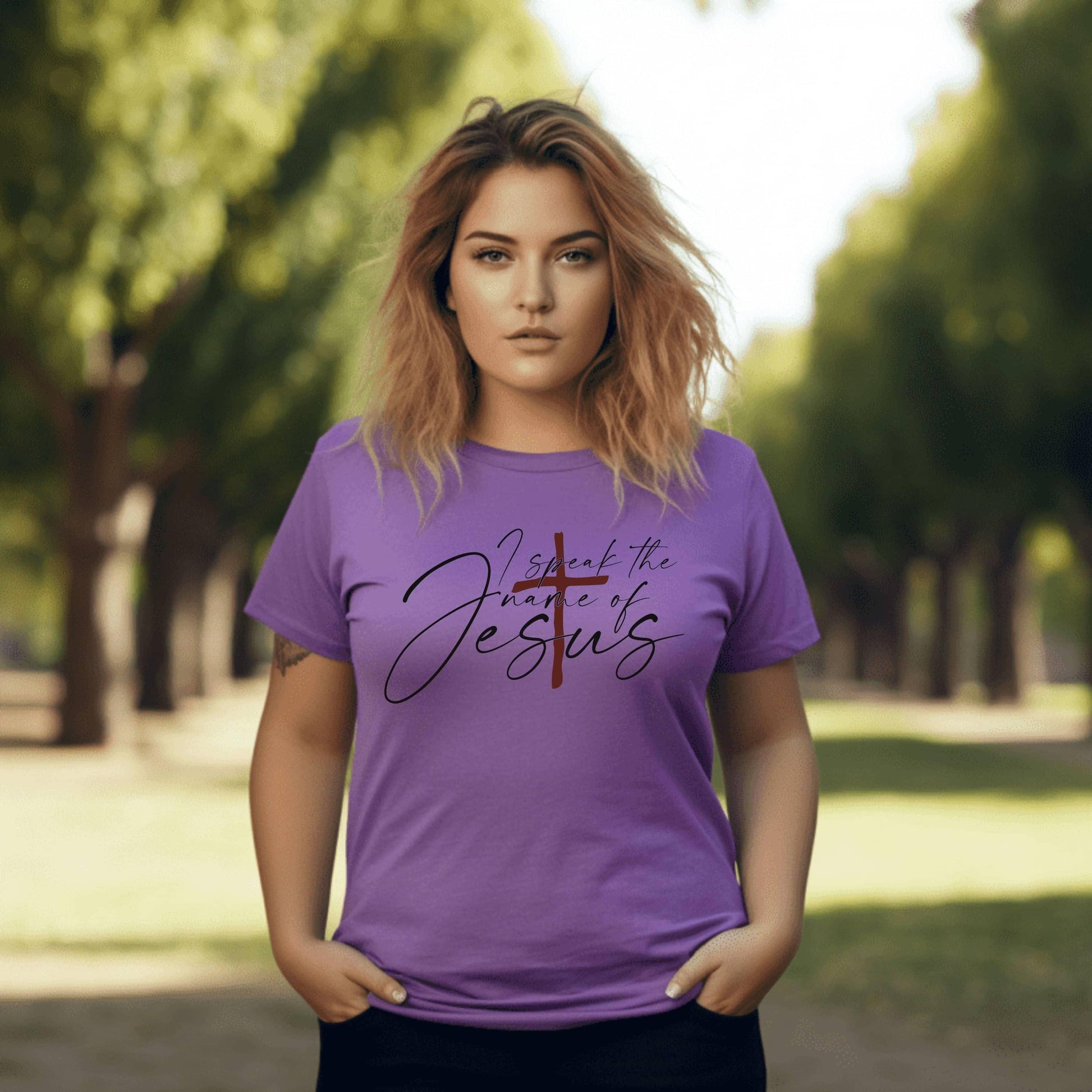 I Speak The Name Of Jesus Women’s Plus Tee - JT Footprint Apparel