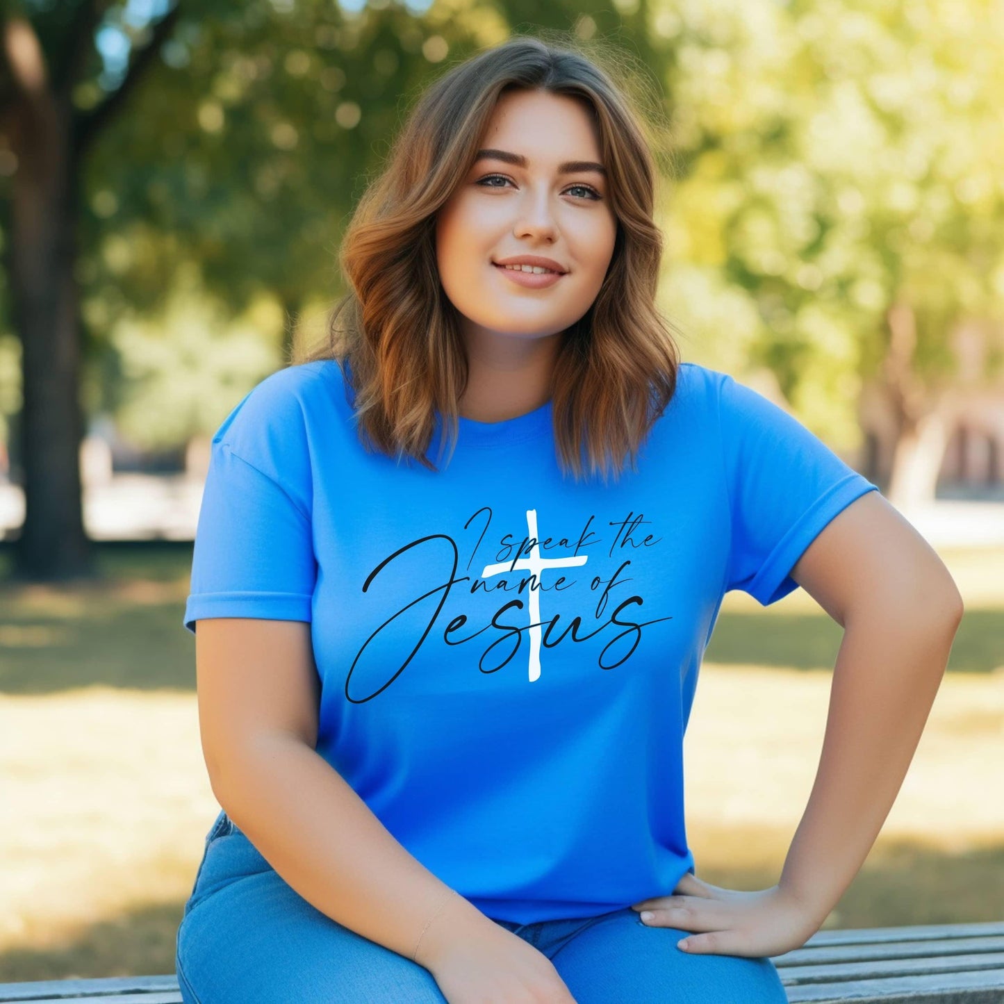 I Speak The Name Of Jesus Women’s Plus Tee - JT Footprint Apparel