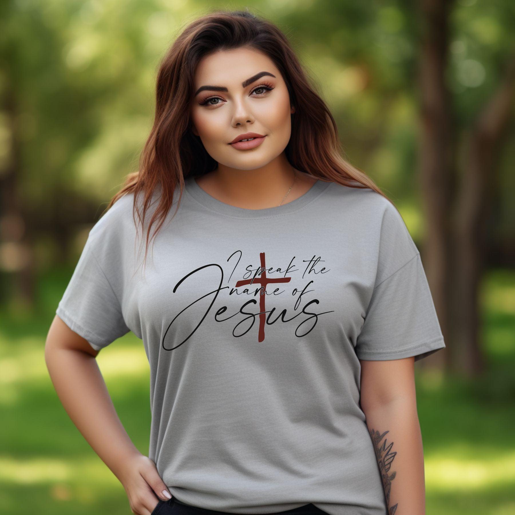 I Speak The Name Of Jesus Women’s Plus Tee - JT Footprint Apparel