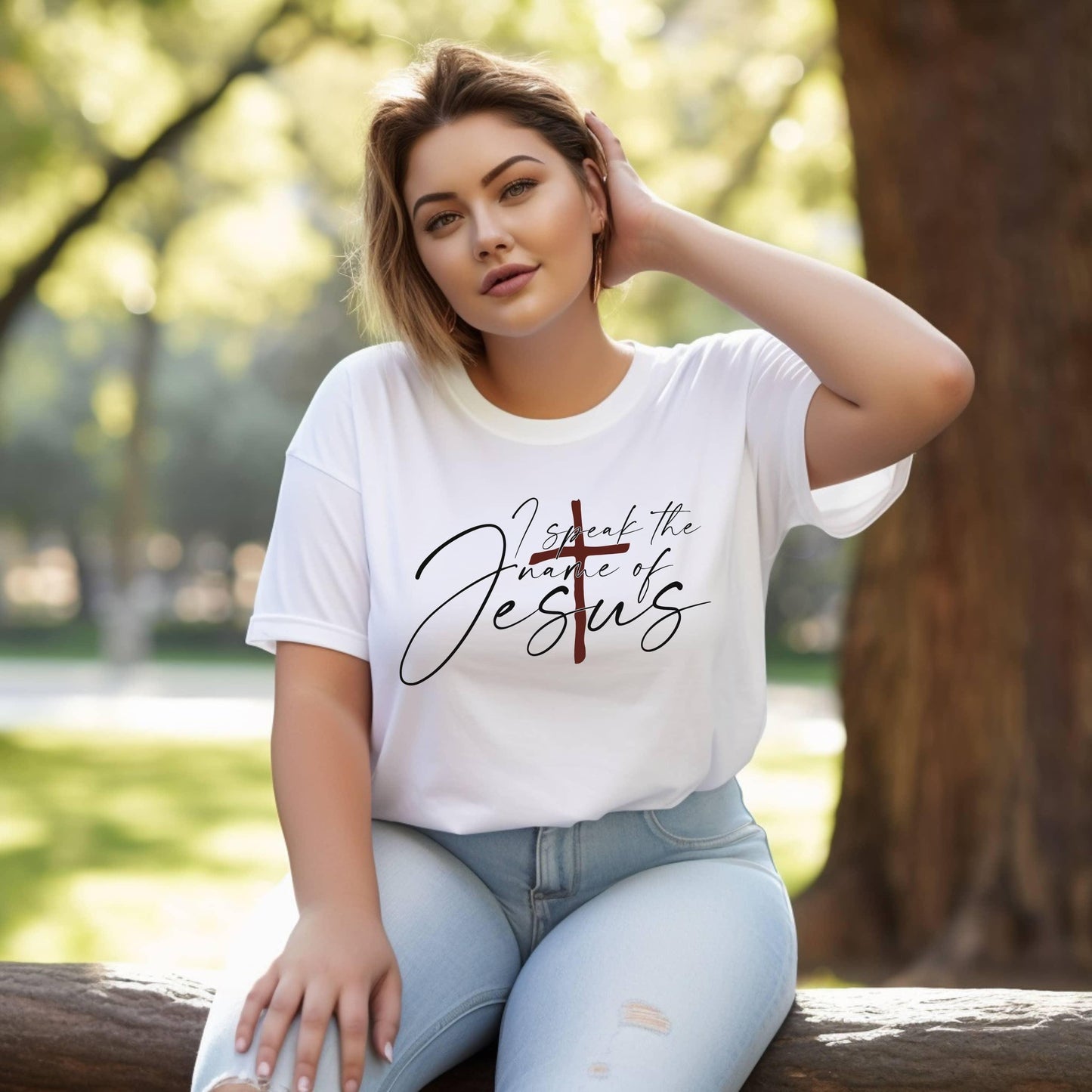 I Speak The Name Of Jesus Women’s Plus Tee - JT Footprint Apparel