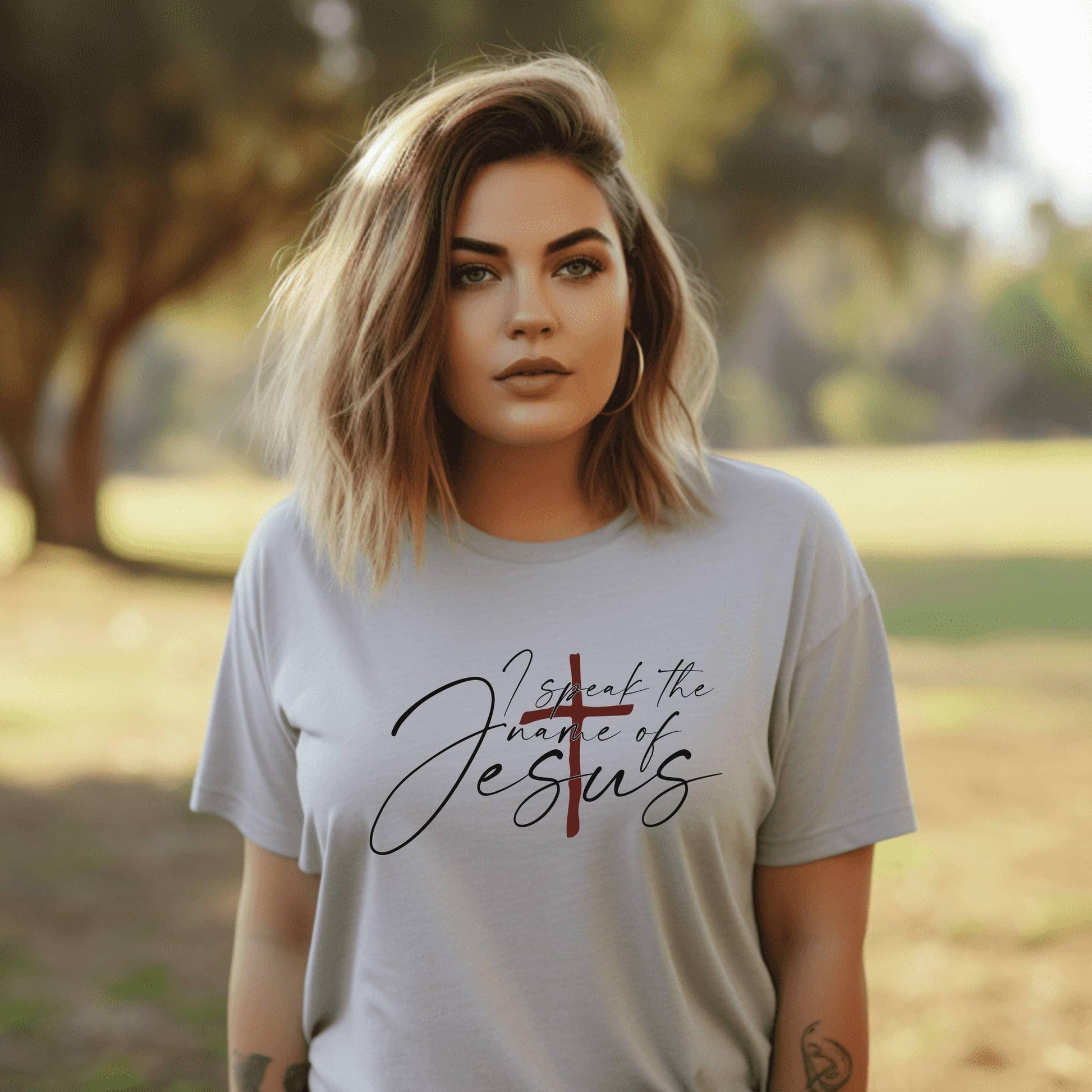 I Speak The Name Of Jesus Women’s Plus Tee - JT Footprint Apparel